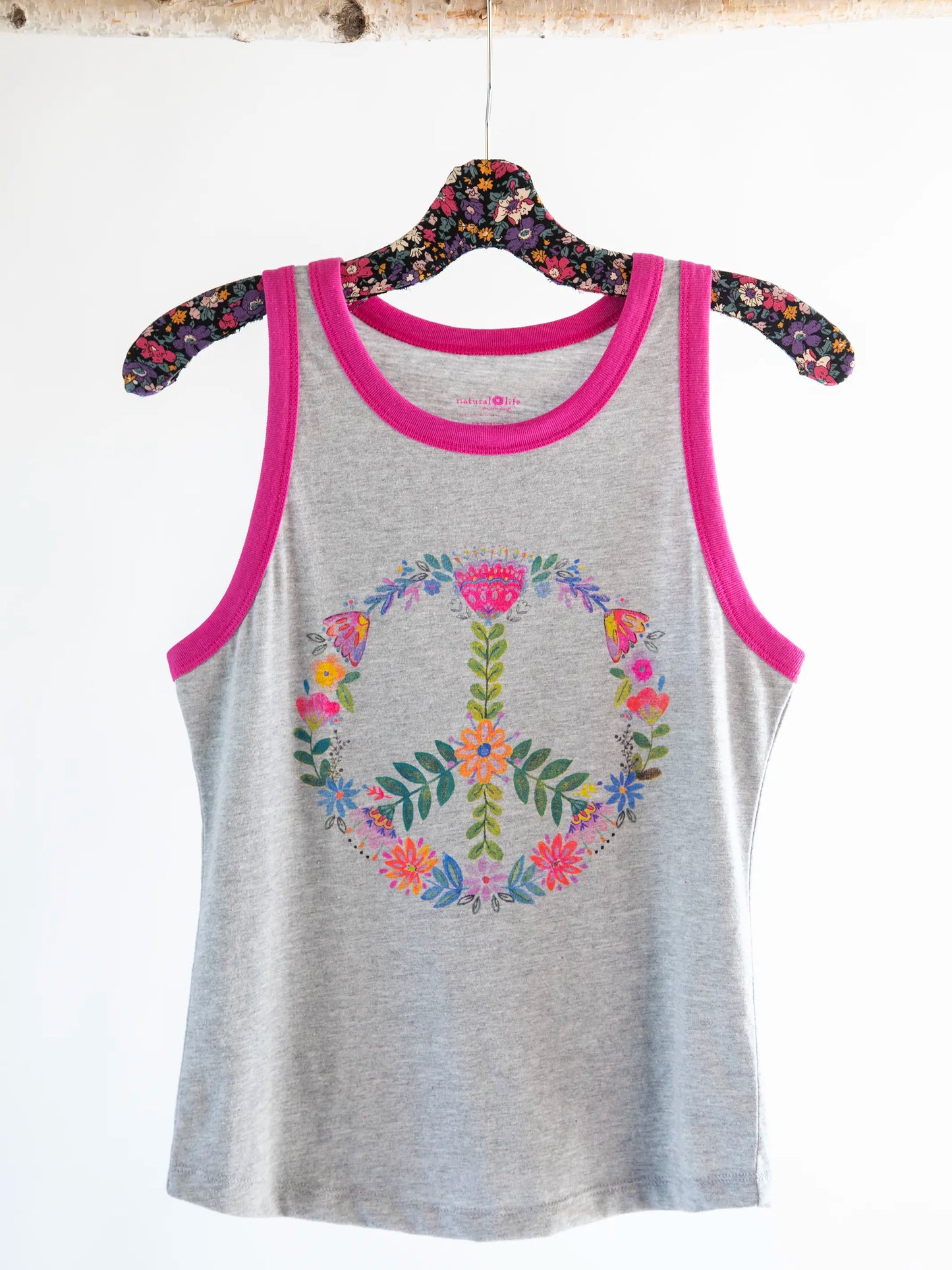 Ringer Tank Top - Grey Peace Sign