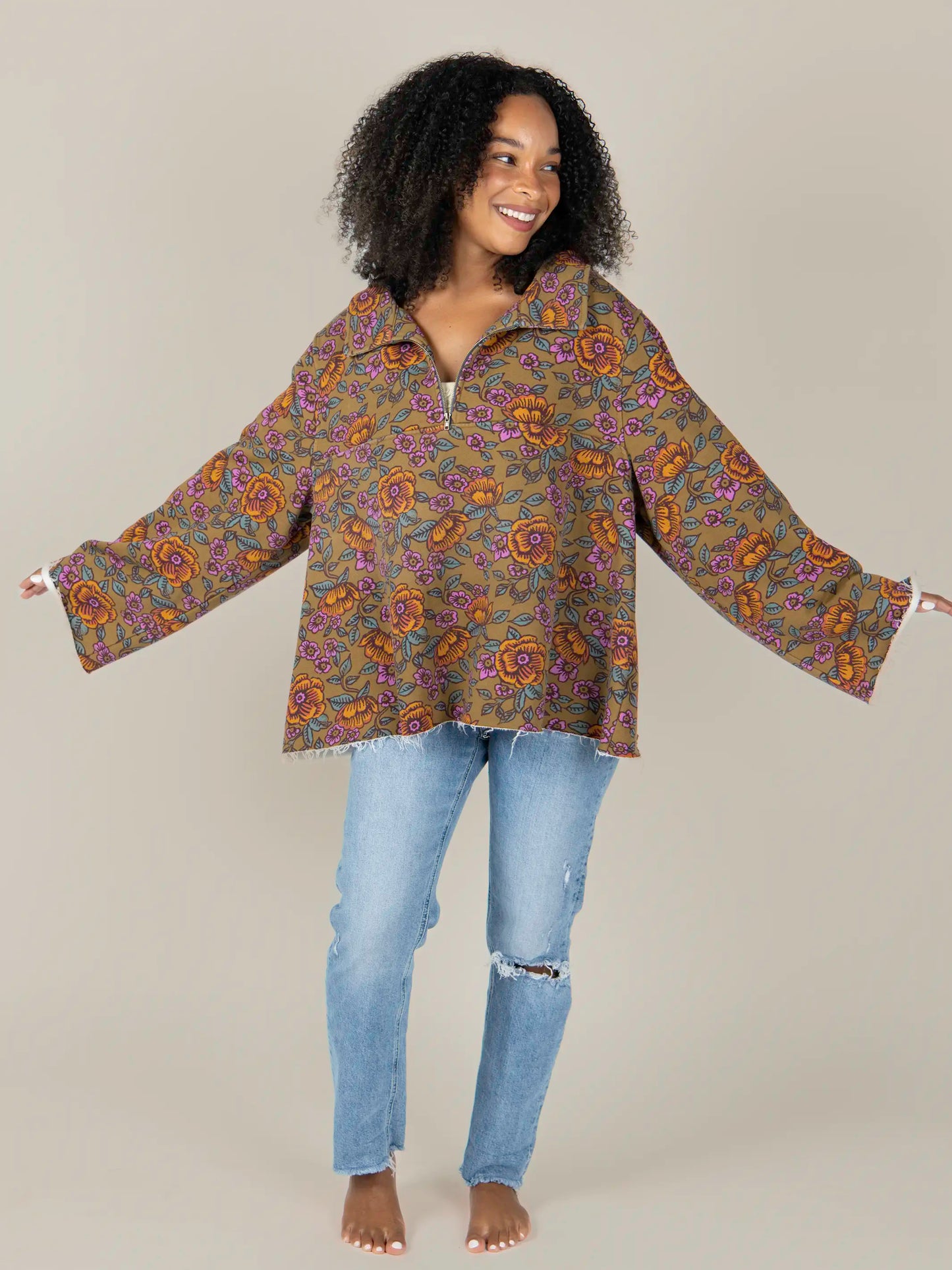 Easy Does It Sweatshirt - Woodcut Floral Bronze