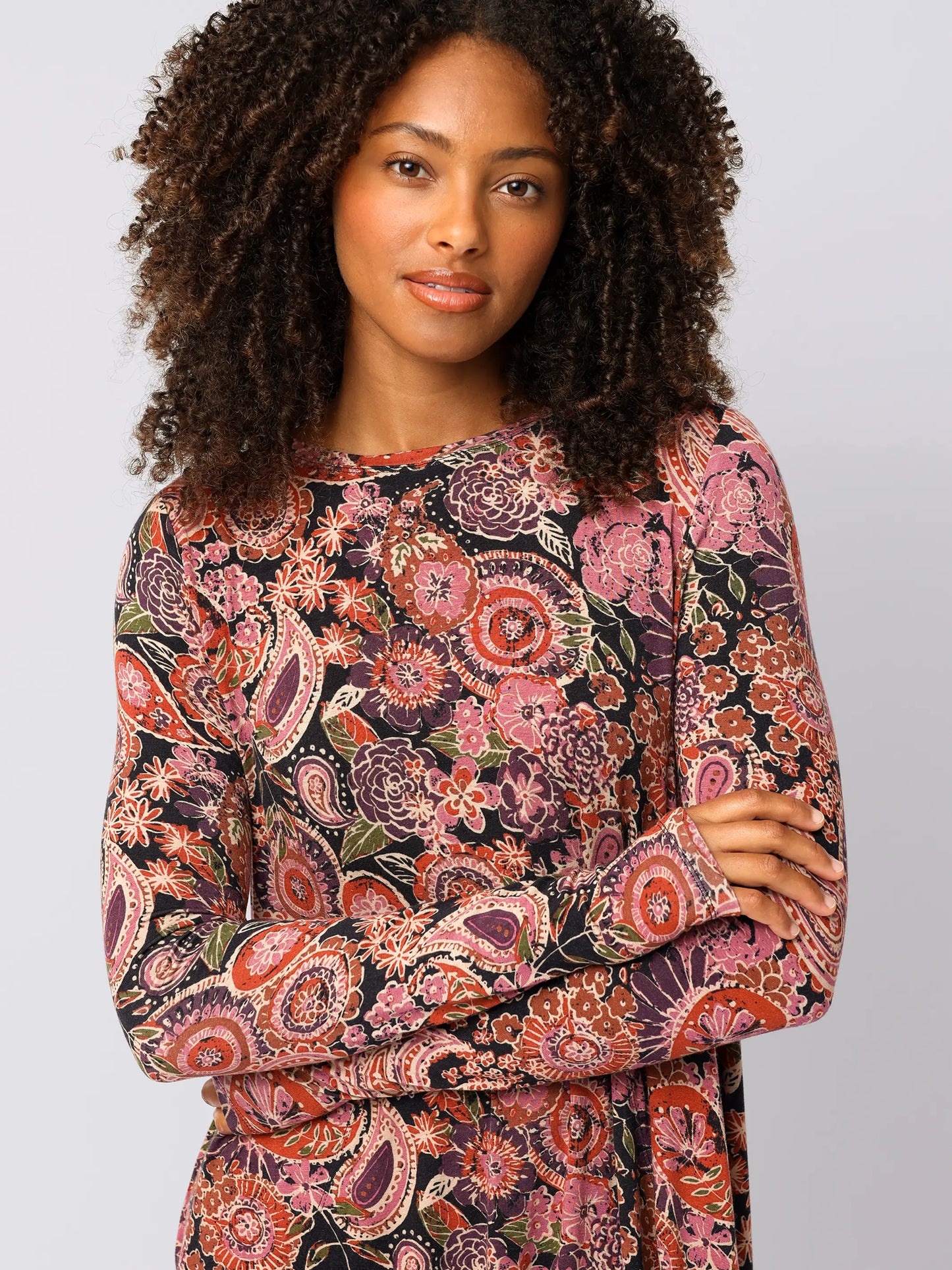 Stevie "ButterSoft" Knit Mini Dress - Black Sketched Paisley