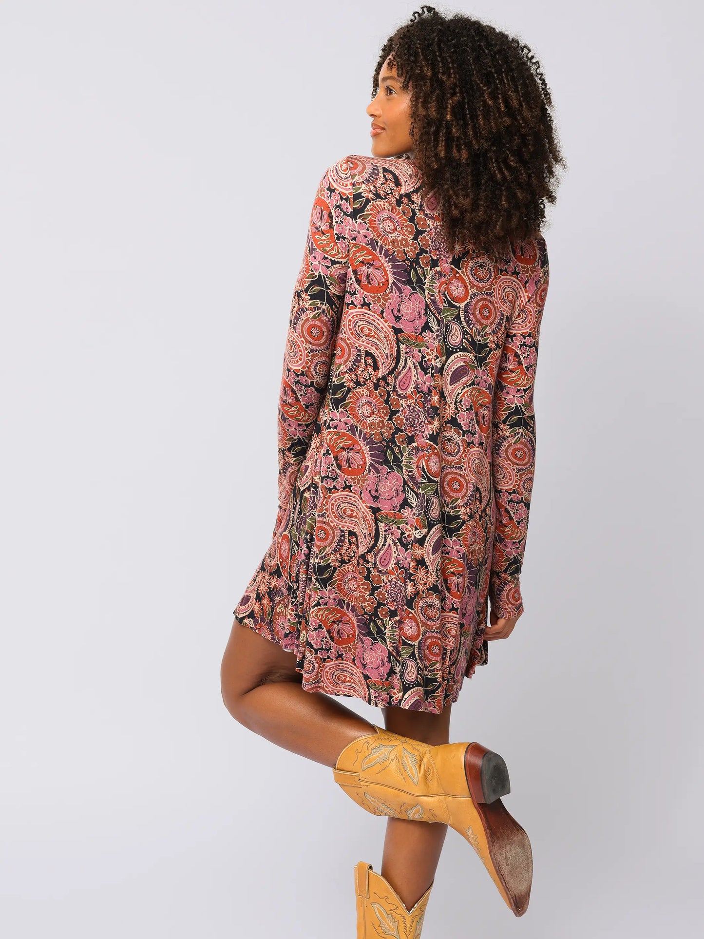 Stevie "ButterSoft" Knit Mini Dress - Black Sketched Paisley