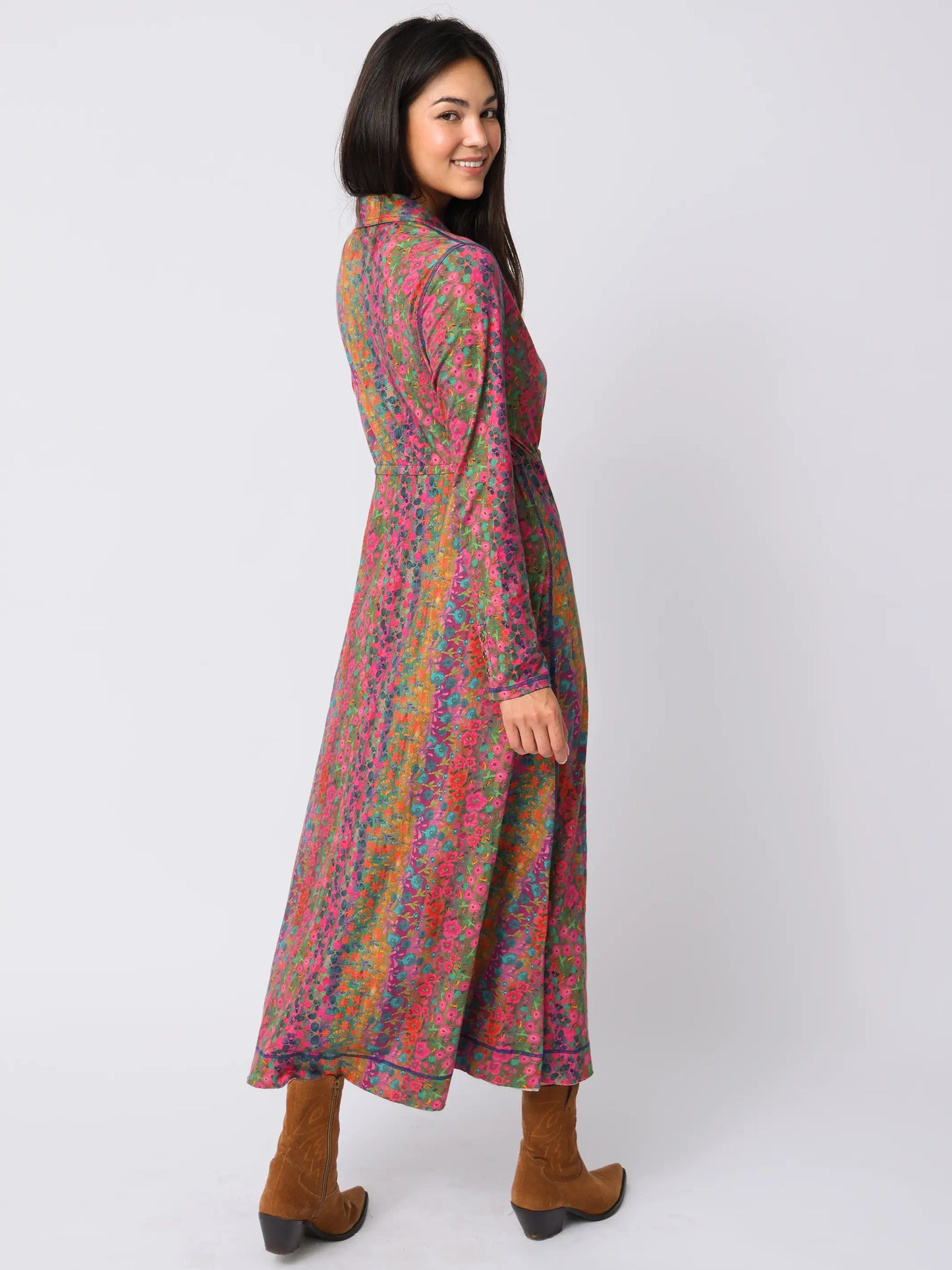 Christa Knit Cotton Maxi Dress - Tossed Floral Clippings