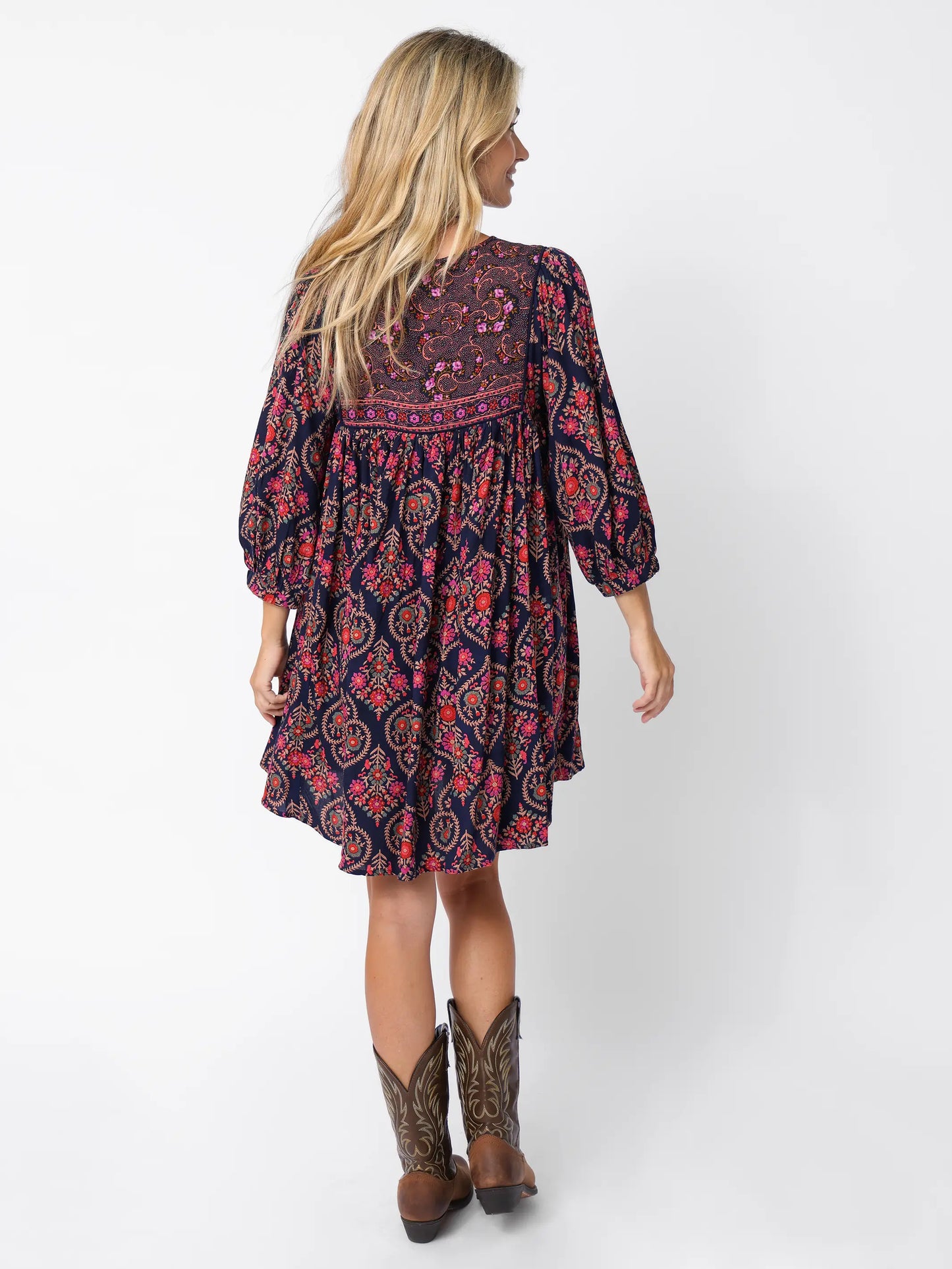 Rose Mini Dress - Indigo Willow Medallion