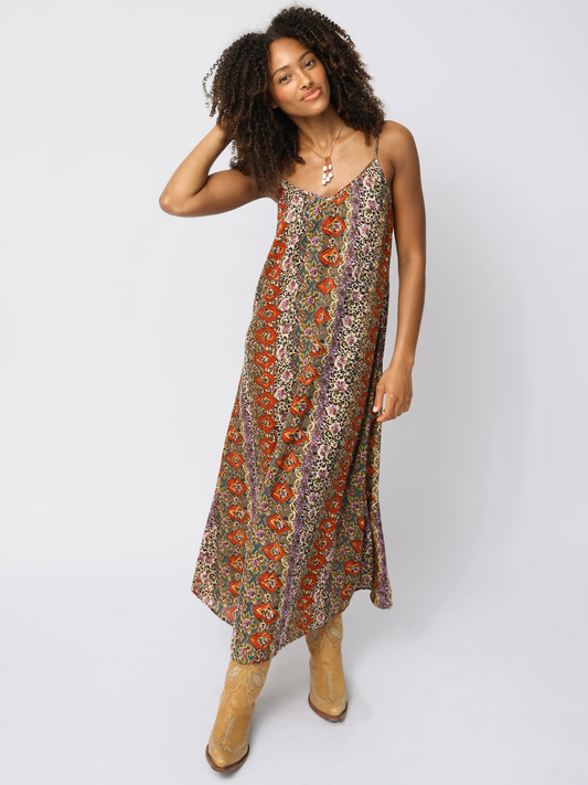 Gracie Slip Maxi Dress - Brown Tuscany Border