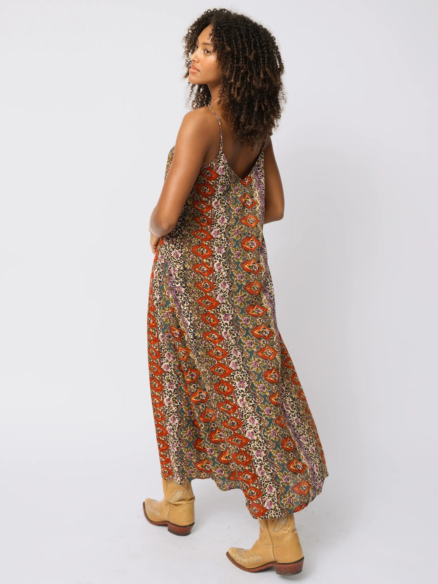 Gracie Slip Maxi Dress - Brown Tuscany Border