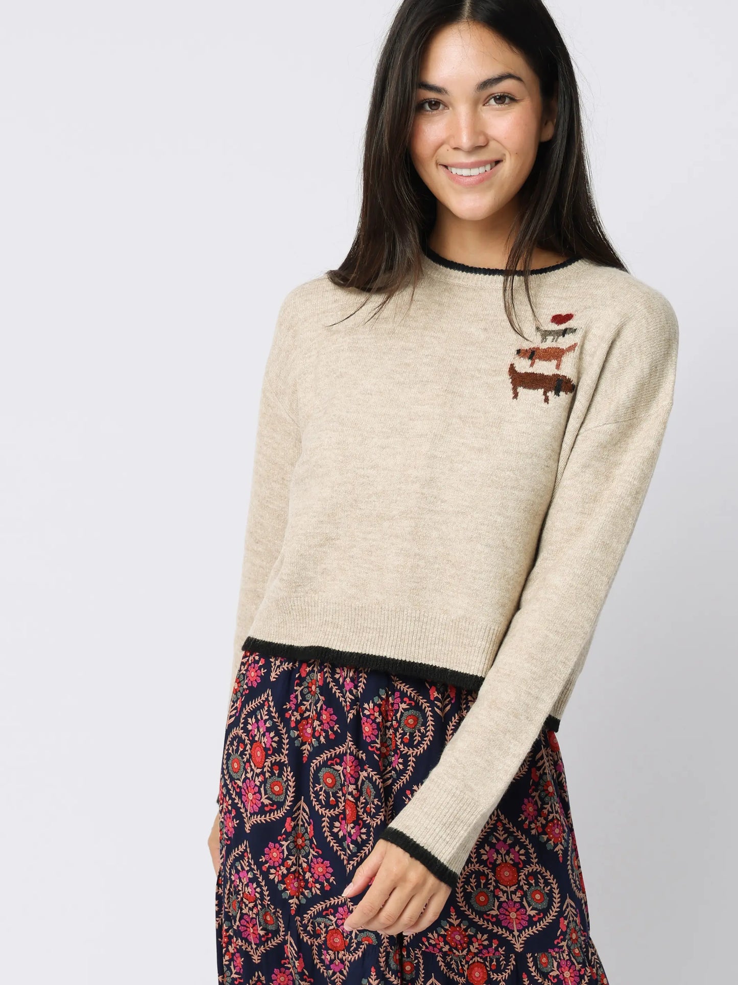 Intarsia Icon Sweater - Cream Dog