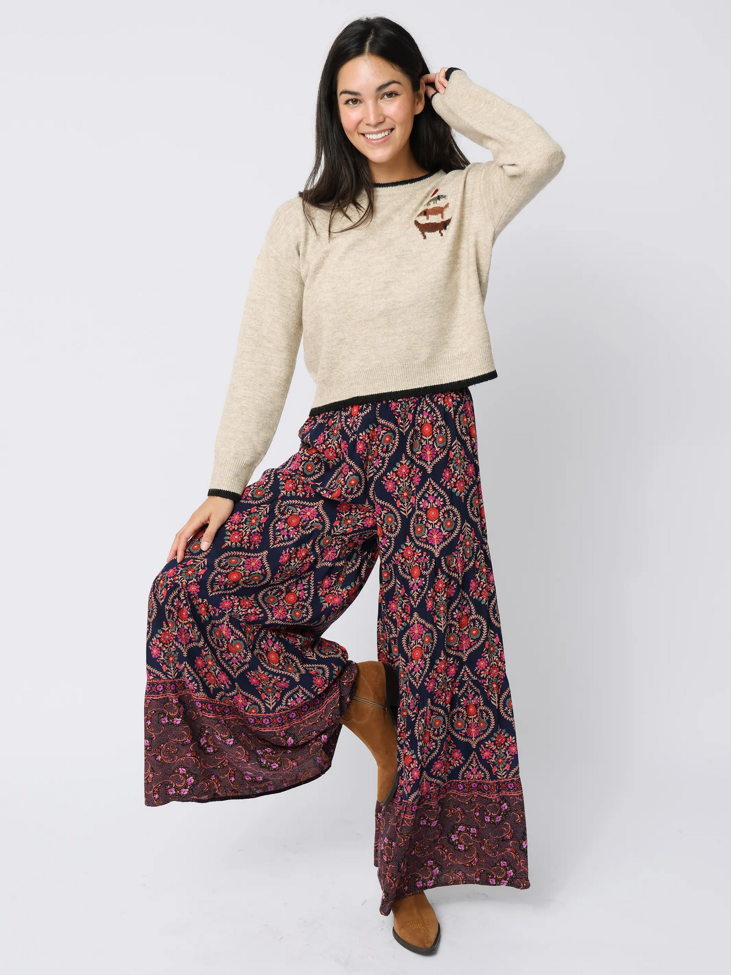 Patti Palazzo Pant - Indigo Willow Medallion