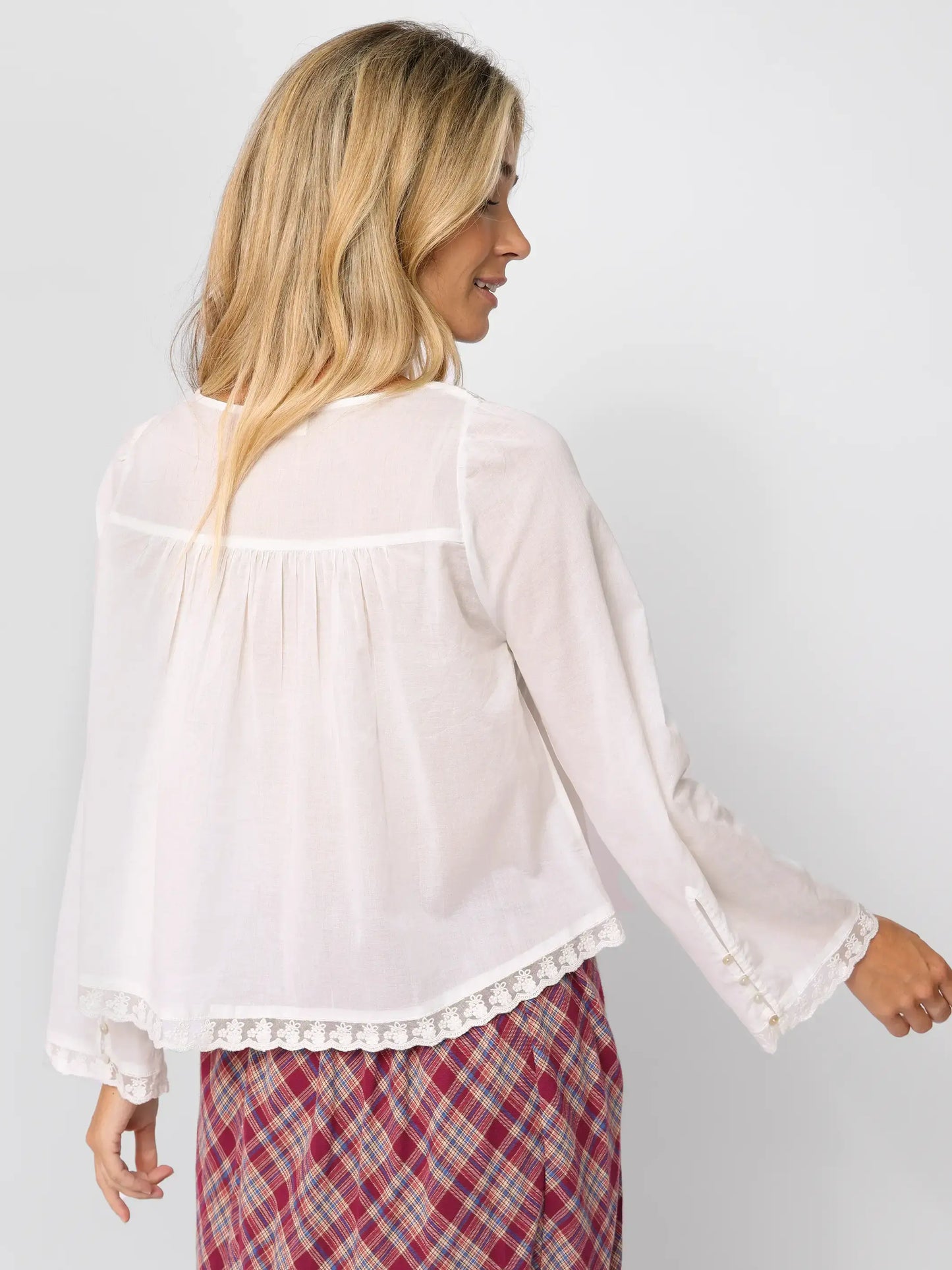 Prettiest Cotton Lace Long Sleeve Blouse - White