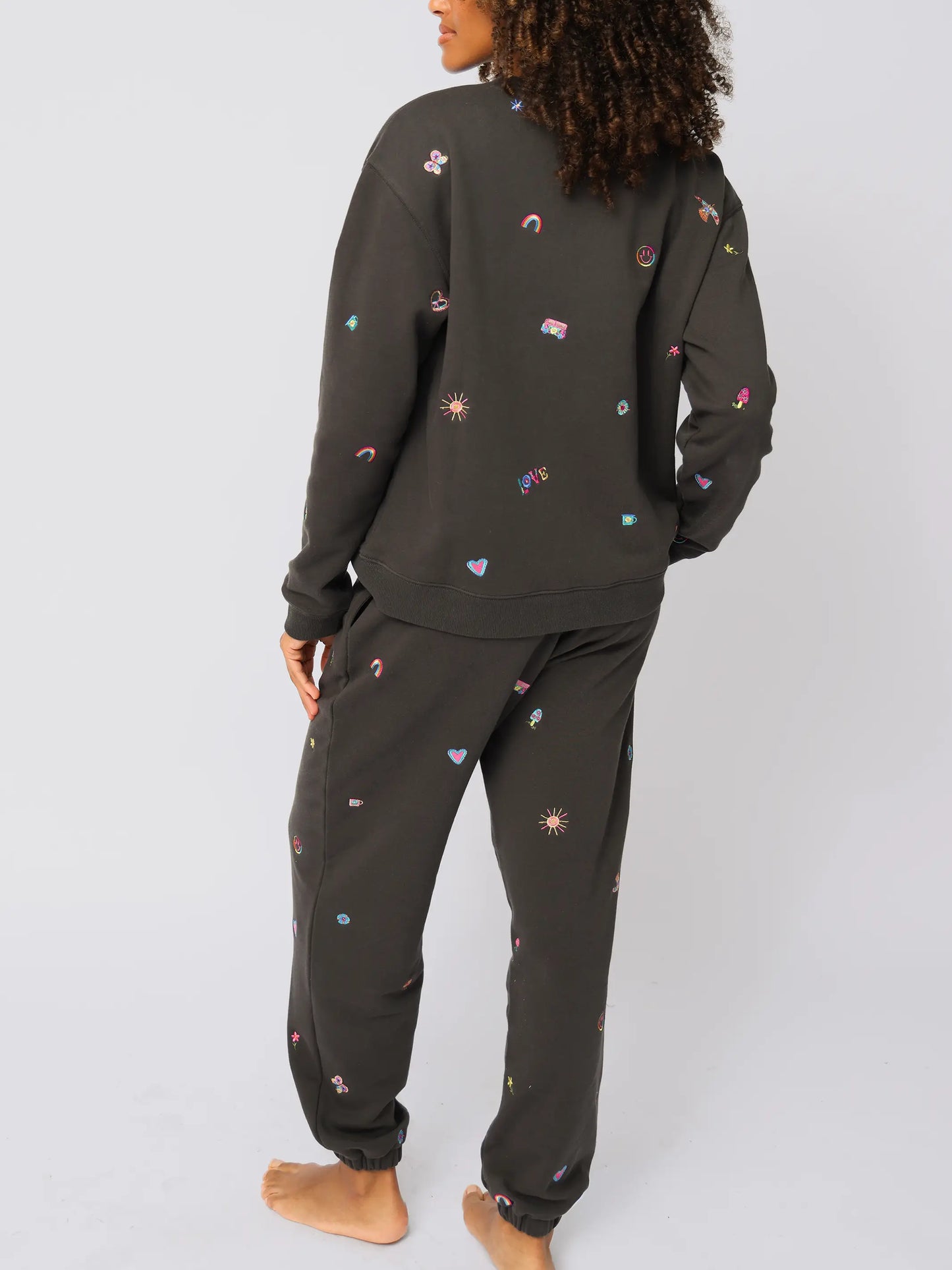 Fave Little Things Embroidered Sweatshirt - Charcoal Doodle