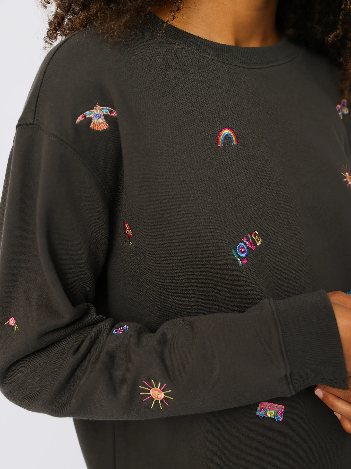Fave Little Things Embroidered Sweatshirt - Charcoal Doodle