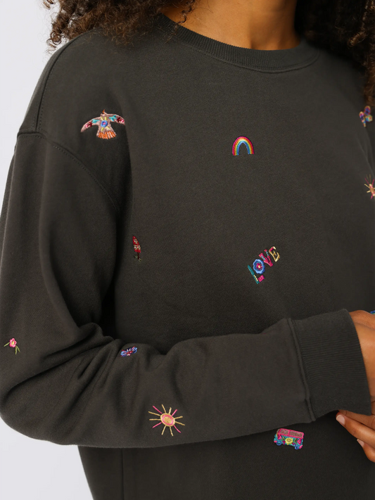 Fave Little Things Embroidered Sweatshirt - Charcoal Doodle