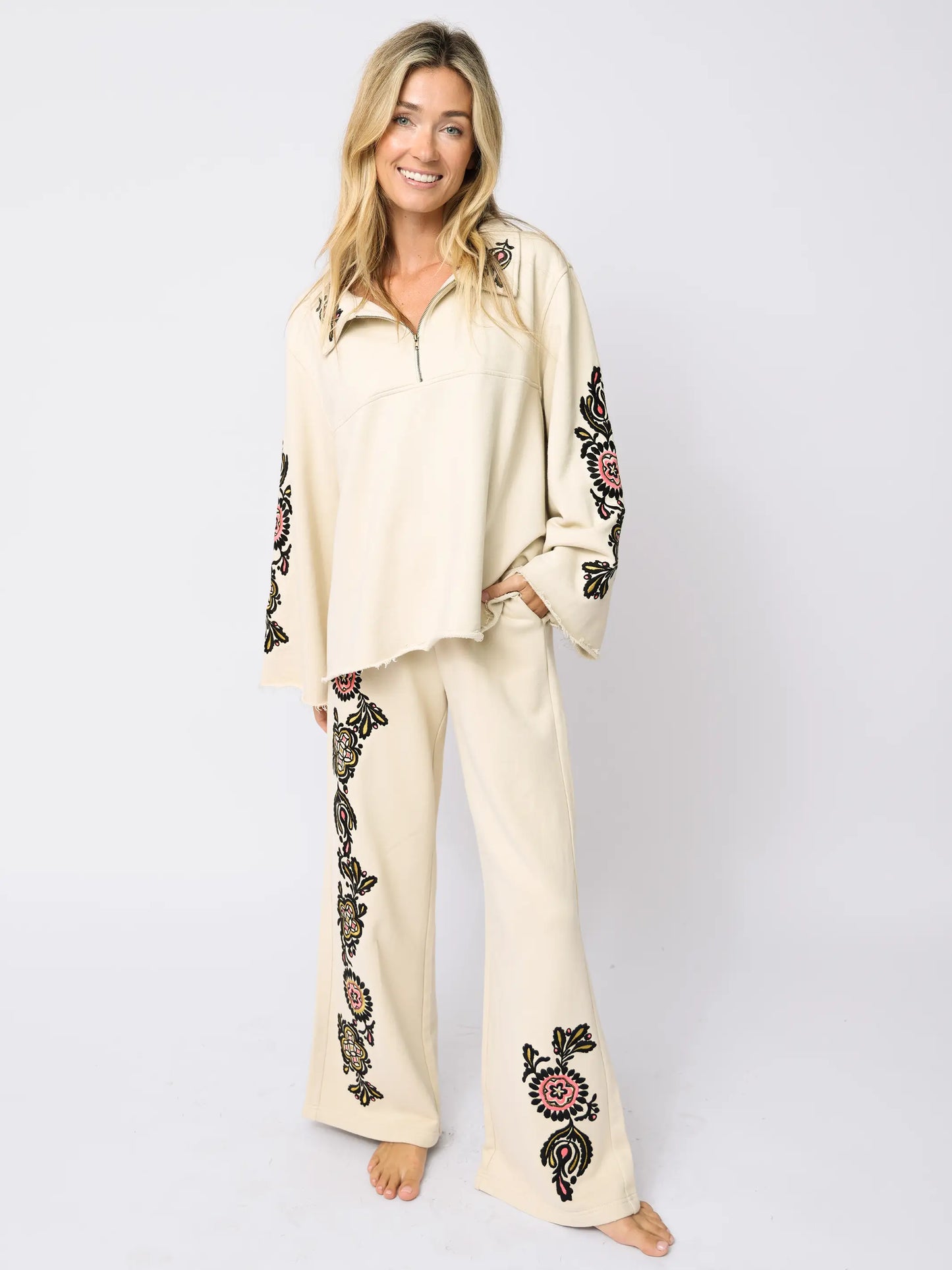 Easy Does It Embroidered Sweatshirt - Cream