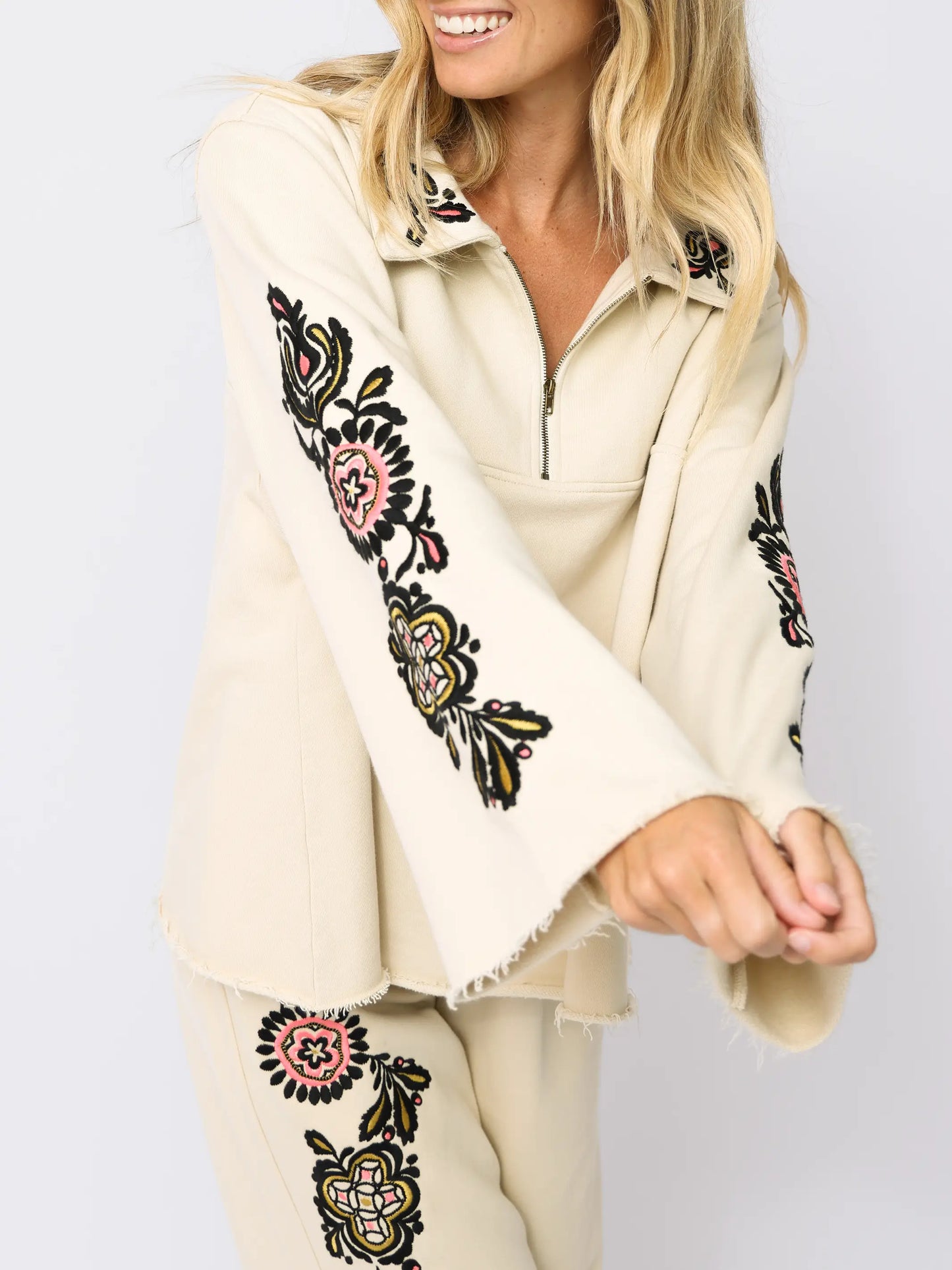 Easy Does It Embroidered Sweatshirt - Cream