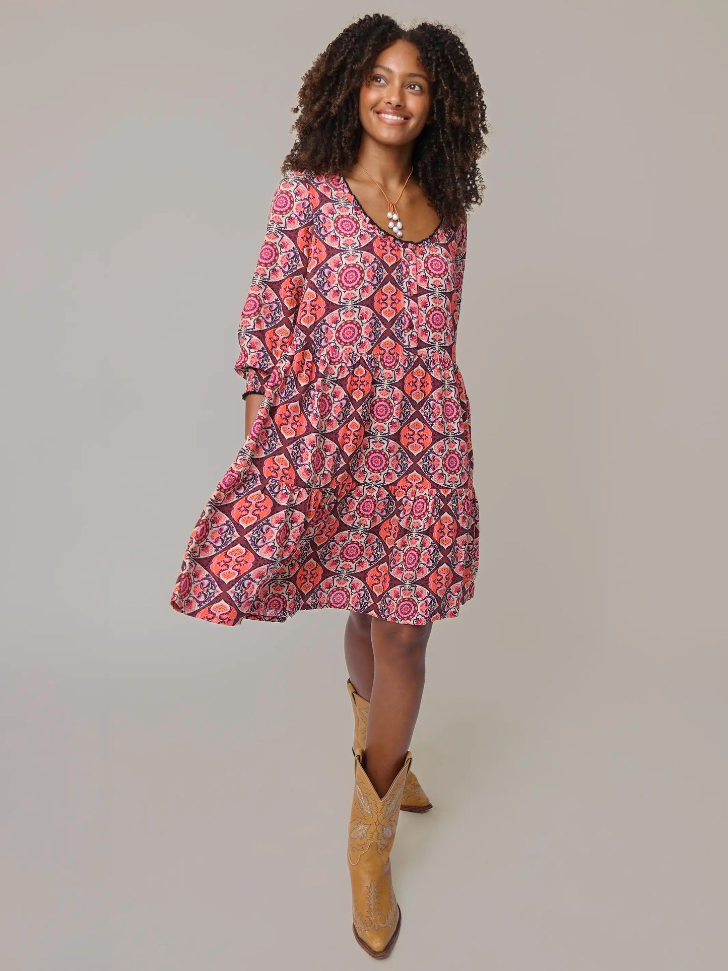 Alice Mini Dress - Orange Hourglass Medallion