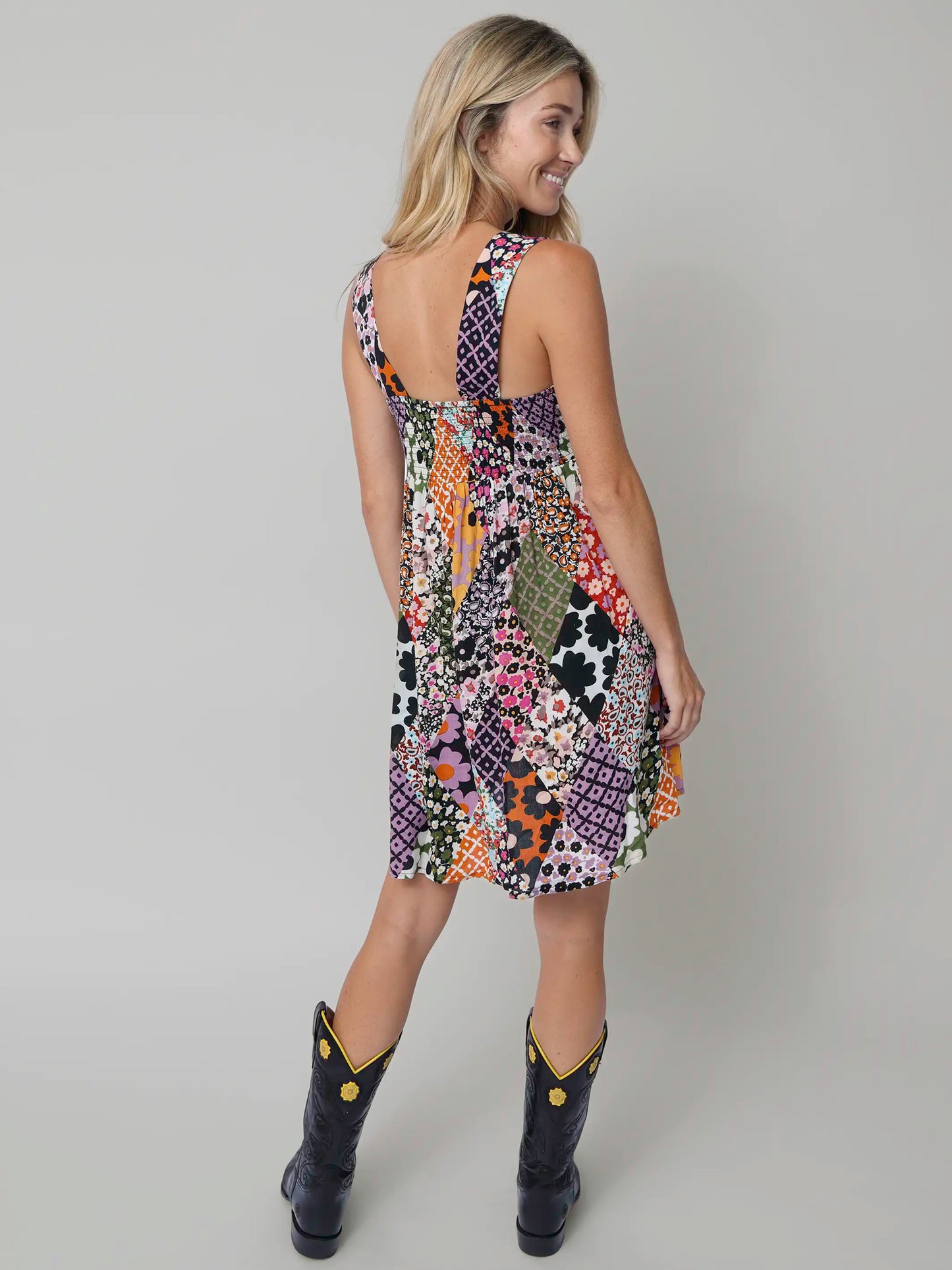 Tricia Mini Dress - Floral Diamonds Patchwork