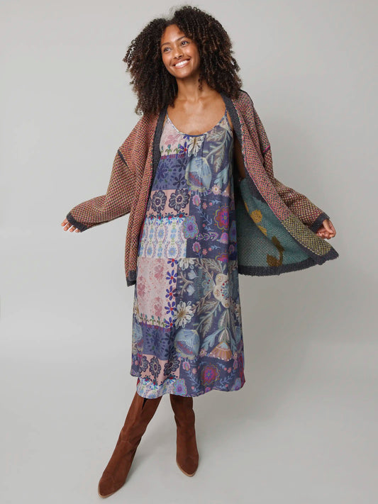 Lizzie Midi Dress - Blue Patchwork