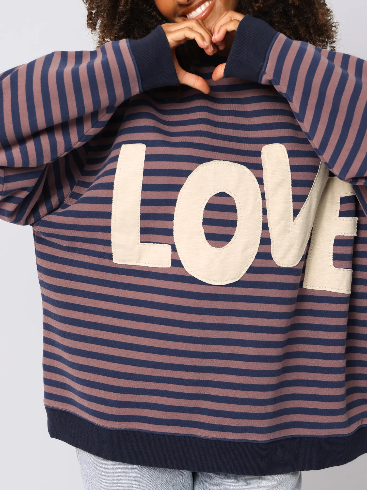 Oversized Striped Applique Crewneck - Purple Love
