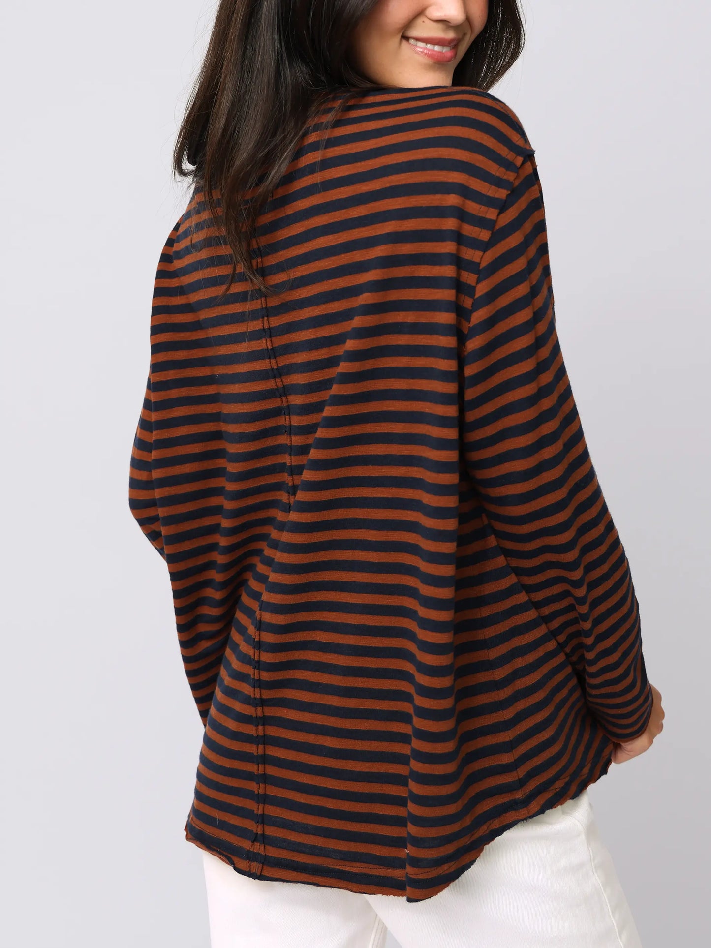 Striped Long Sleeve Take It In Cotton Tee - Autumn Night