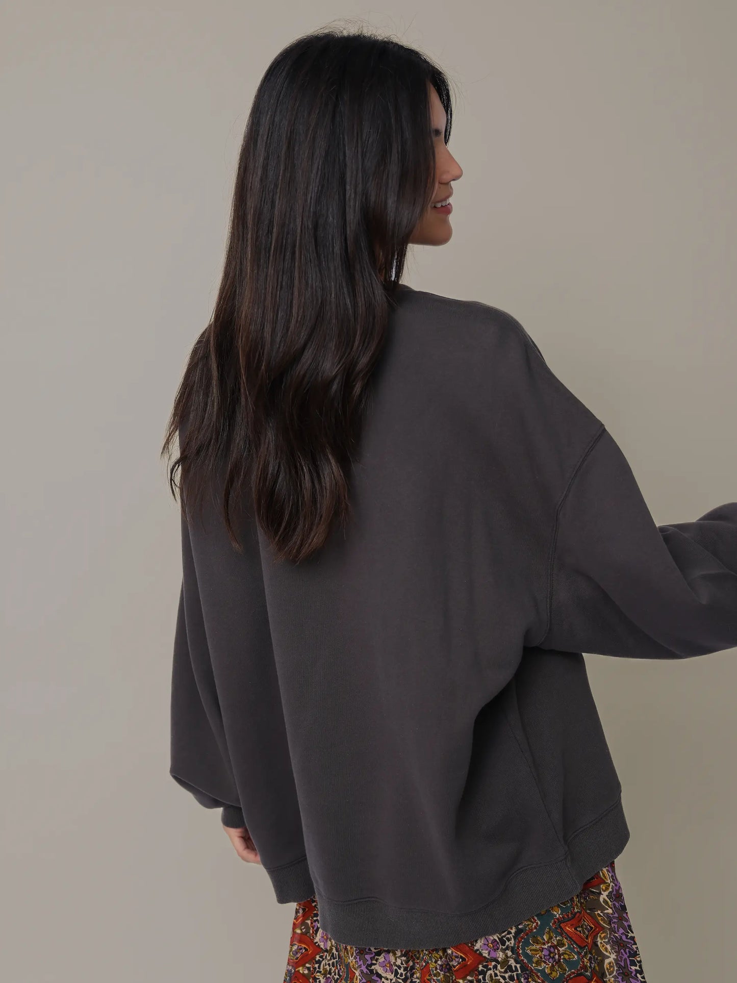 Applique Crewneck Sweatshirt - Brown Peace Sign