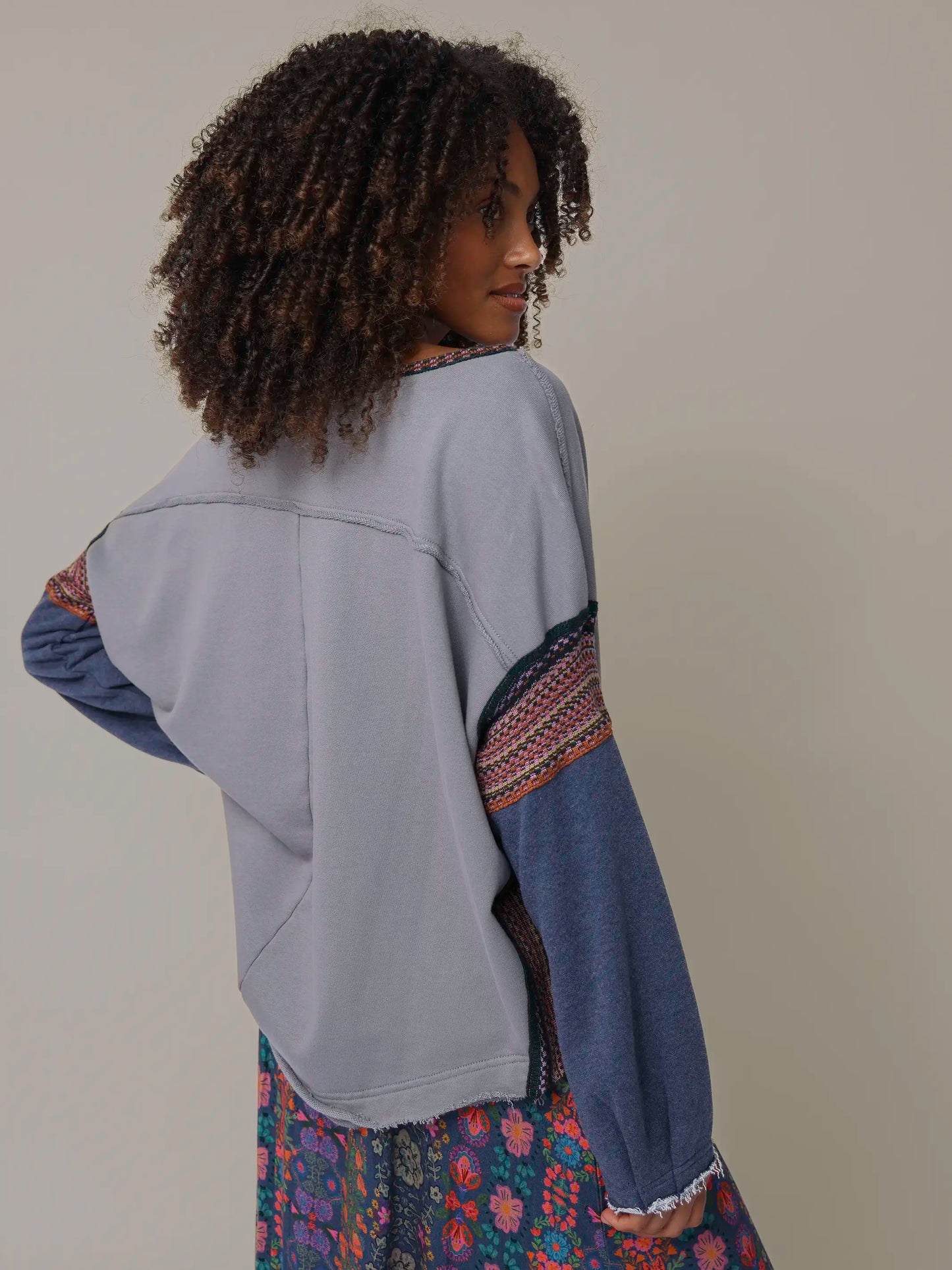 Knit Trim Sweatshirt - Dove Grey