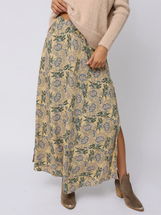 Ginger Side-Slit Maxi Skirt - Cream India Vines