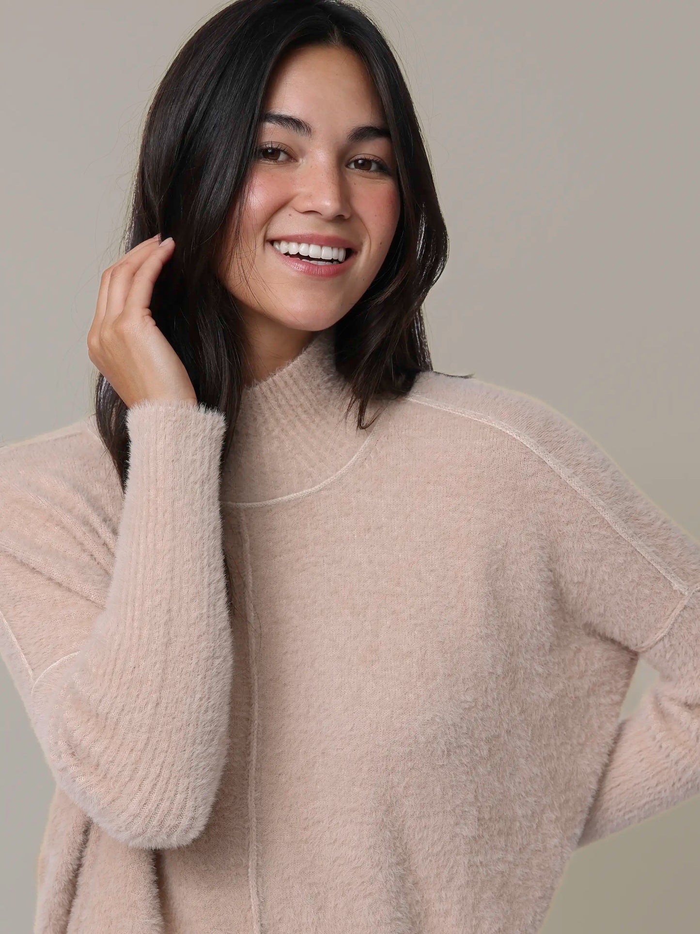 Fuzzy Turtleneck Sweater - Cream