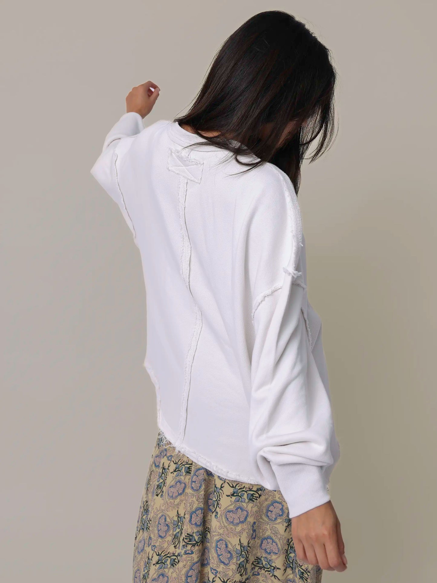 Kick Back Cotton V-Neck Pullover Sweatshirt - Cream