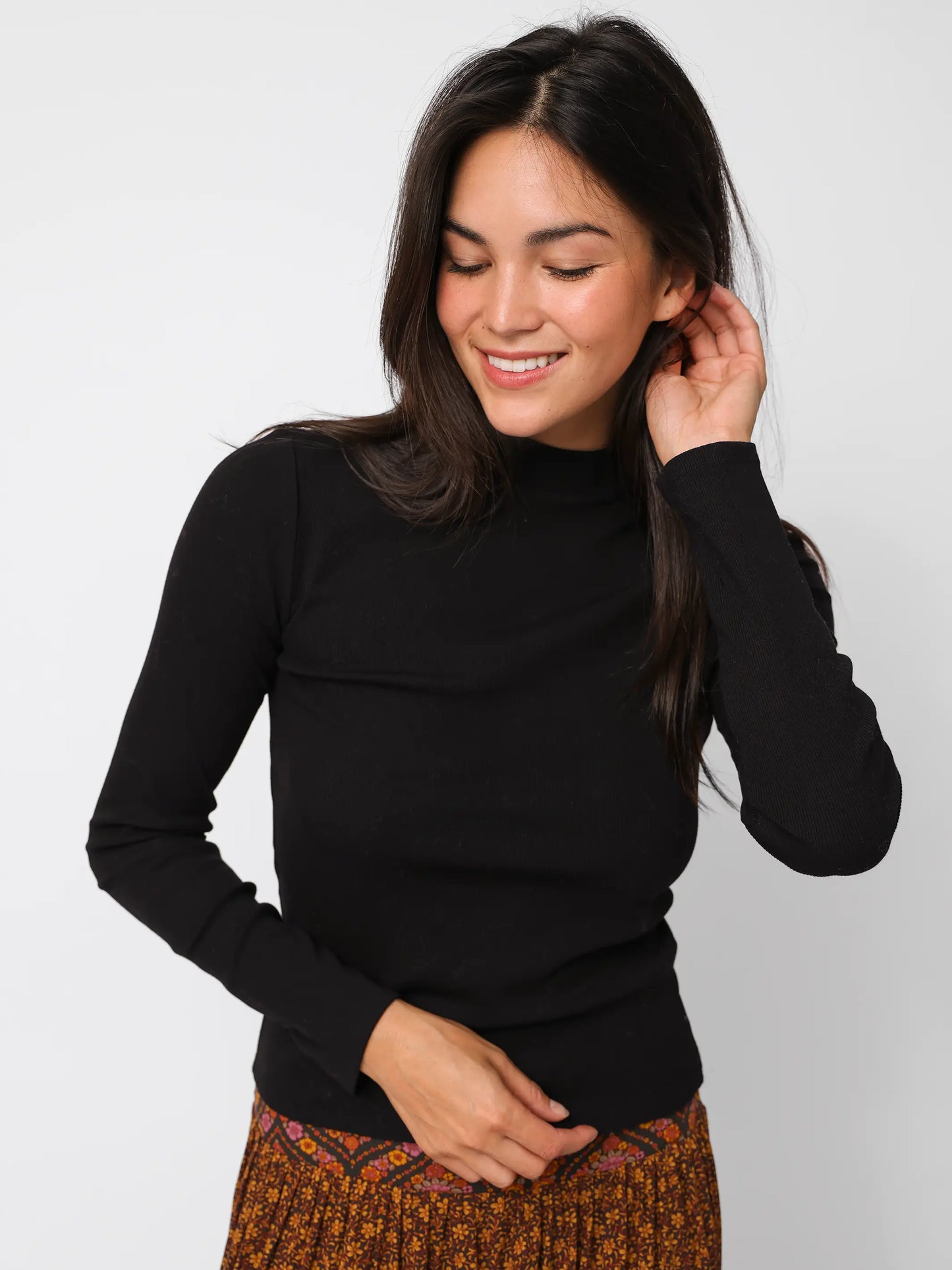 Audrey Ribbed Mock Neck Top - Black