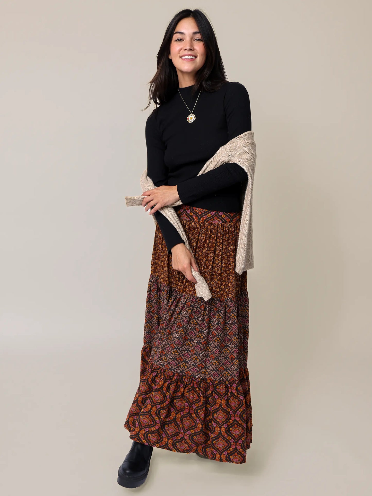 Hanna Convertible Maxi Skirt - Nouveau Blossoms Black