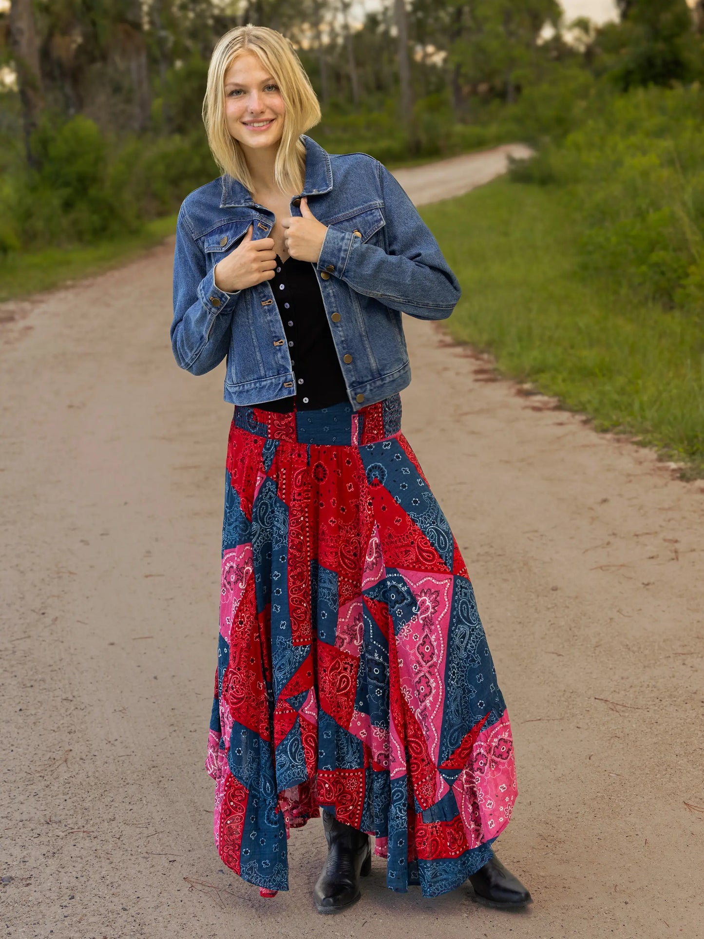 Feelin' Alive Convertible Midi Skirt - Bandana Patchwork Red