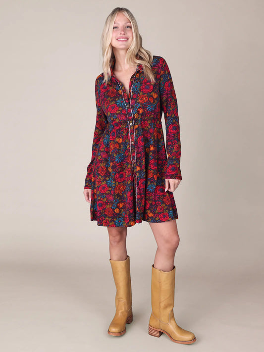 Christa Knit Cotton Mini Dress - Drawn Garden Charcoal