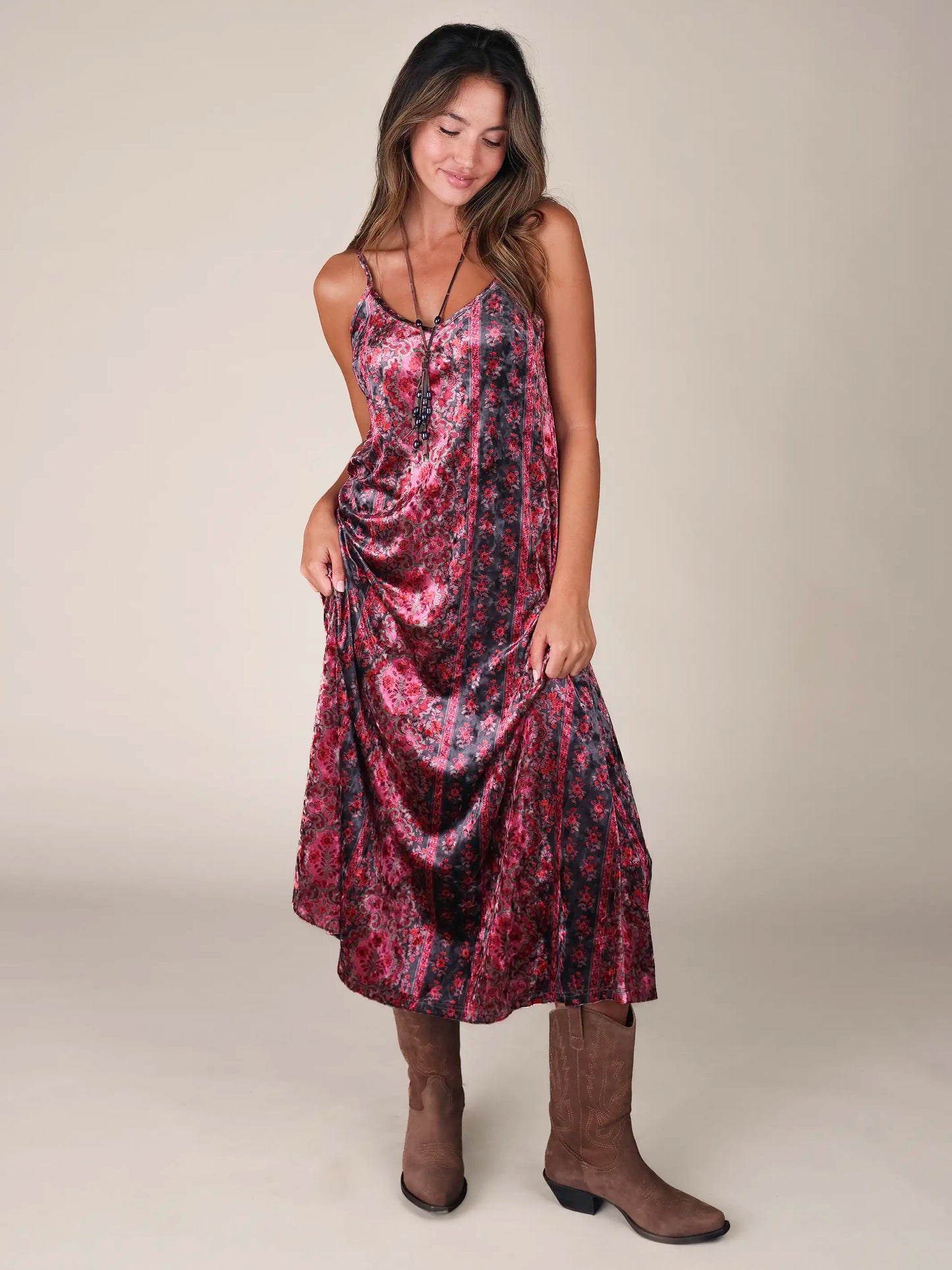 Gracie Velvet Slip Maxi Dress - Botanical Mocha