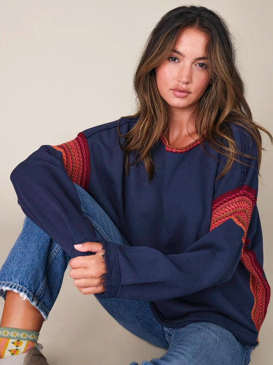 Knit Trim Sweatshirt - Navy