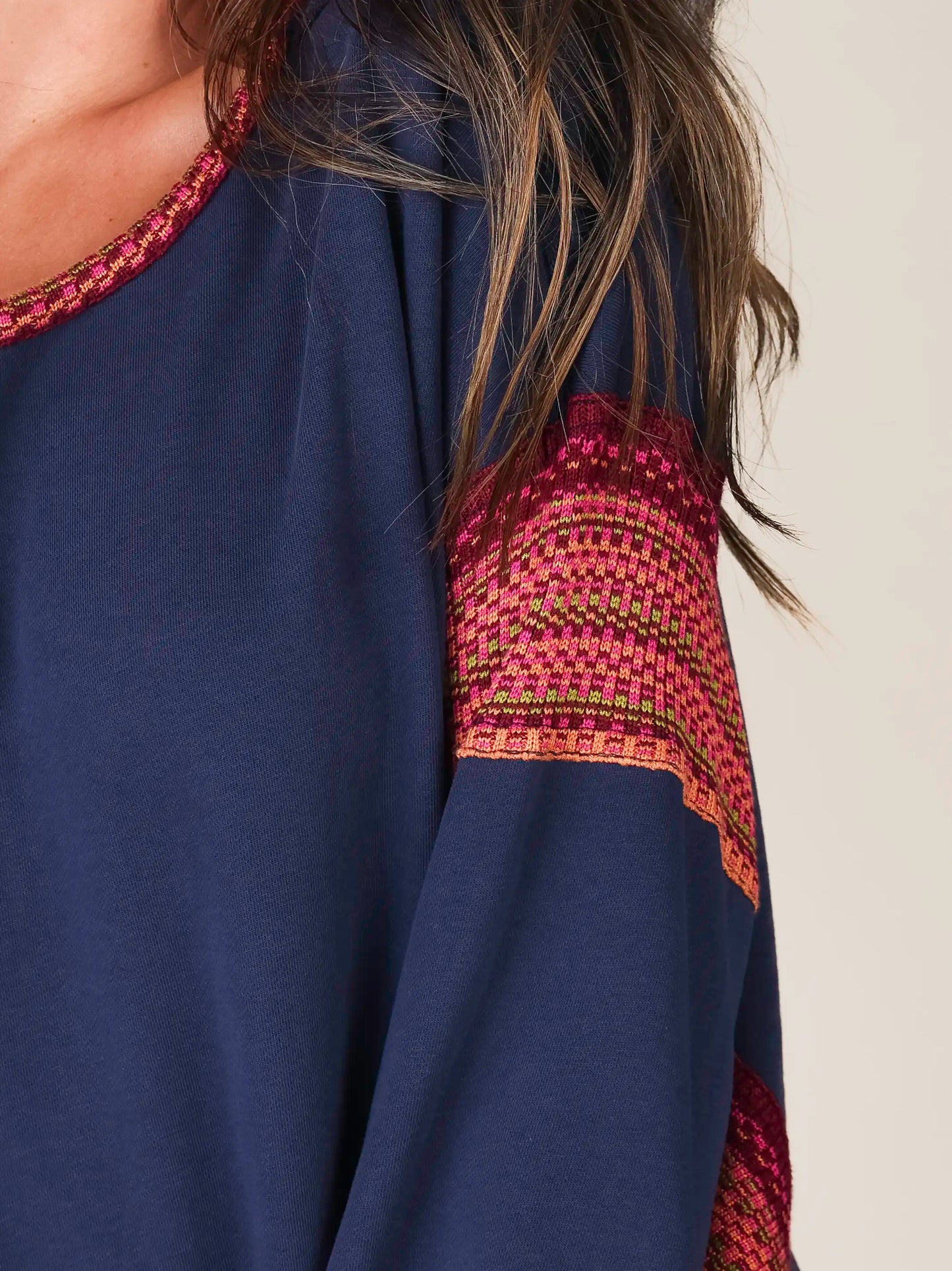 Knit Trim Sweatshirt - Navy