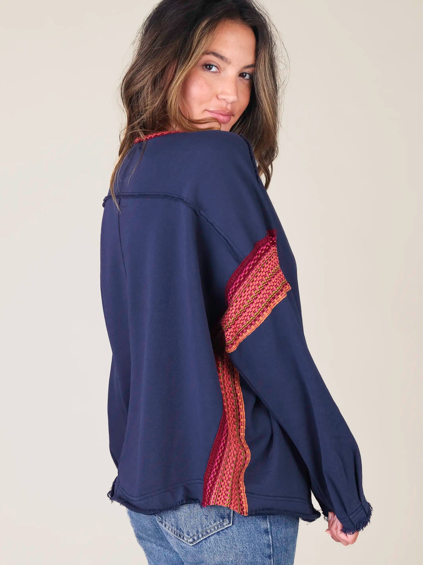 Knit Trim Sweatshirt - Navy