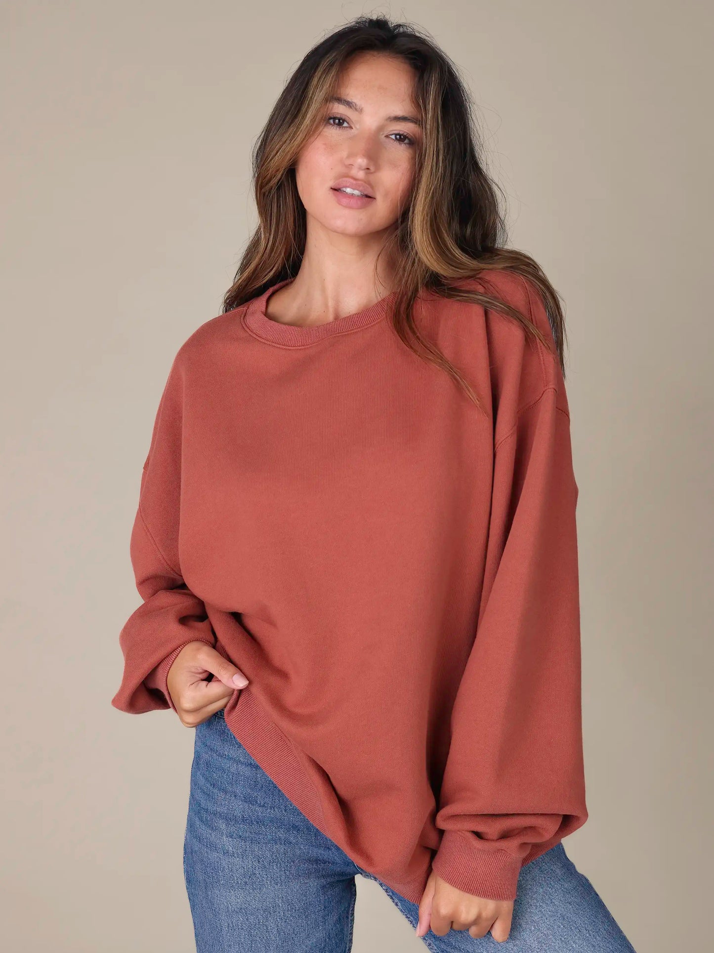 Oversized Crewneck Pullover - Rust