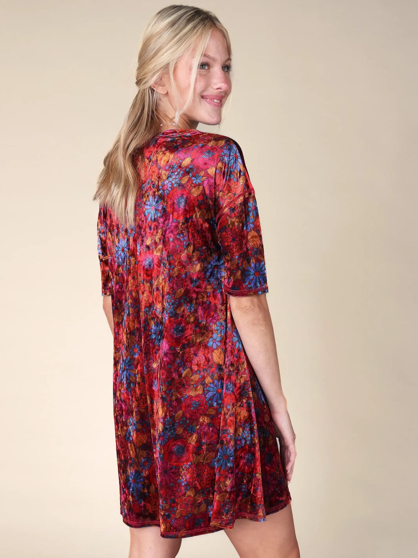 All Day Velvet Mini Dress - Drawn Garden Wine