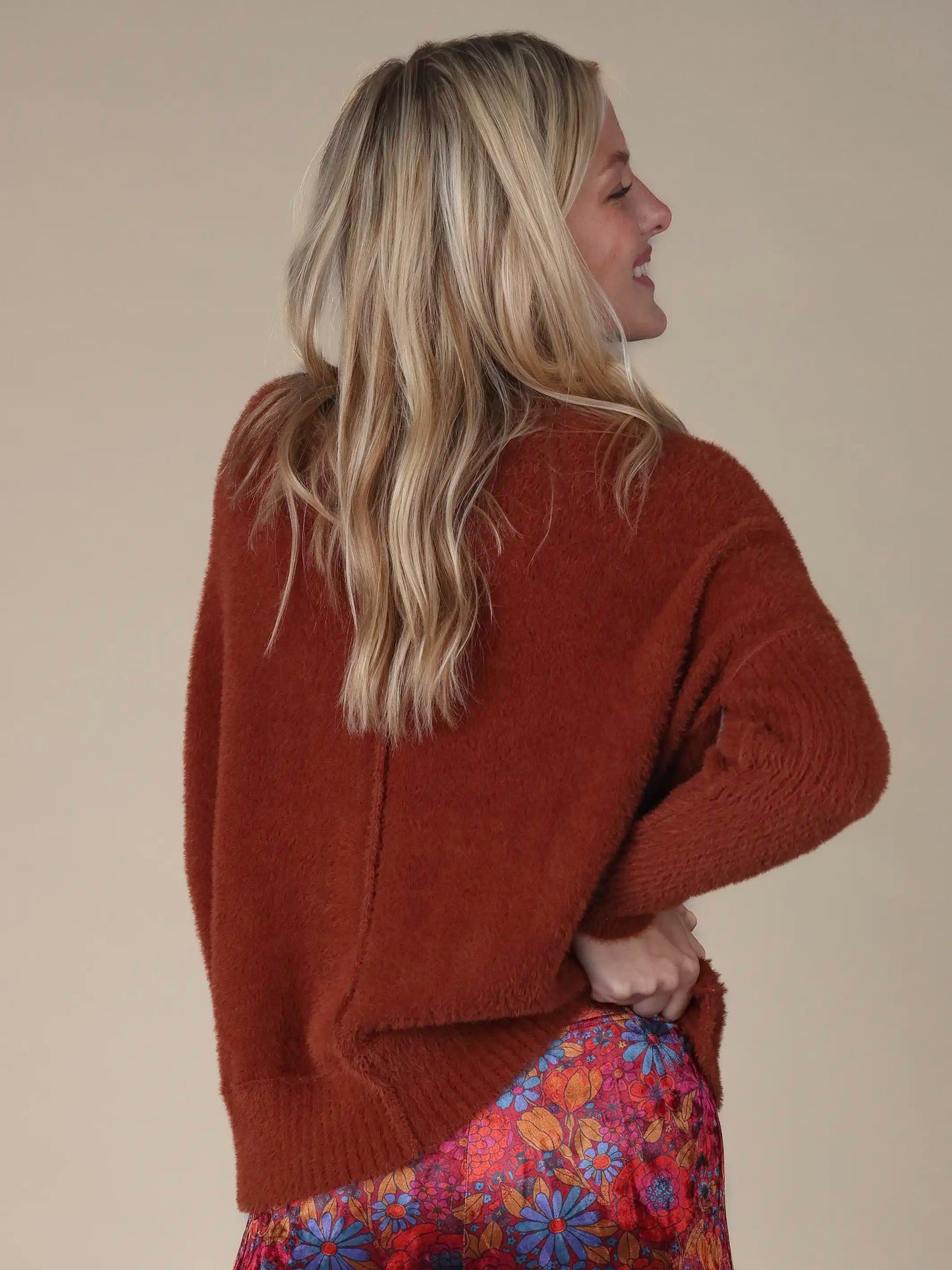 Fuzzy Turtleneck Sweater - Rust