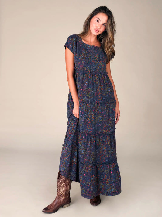 Berkley Knit Maxi Dress - Retro Paisley Navy