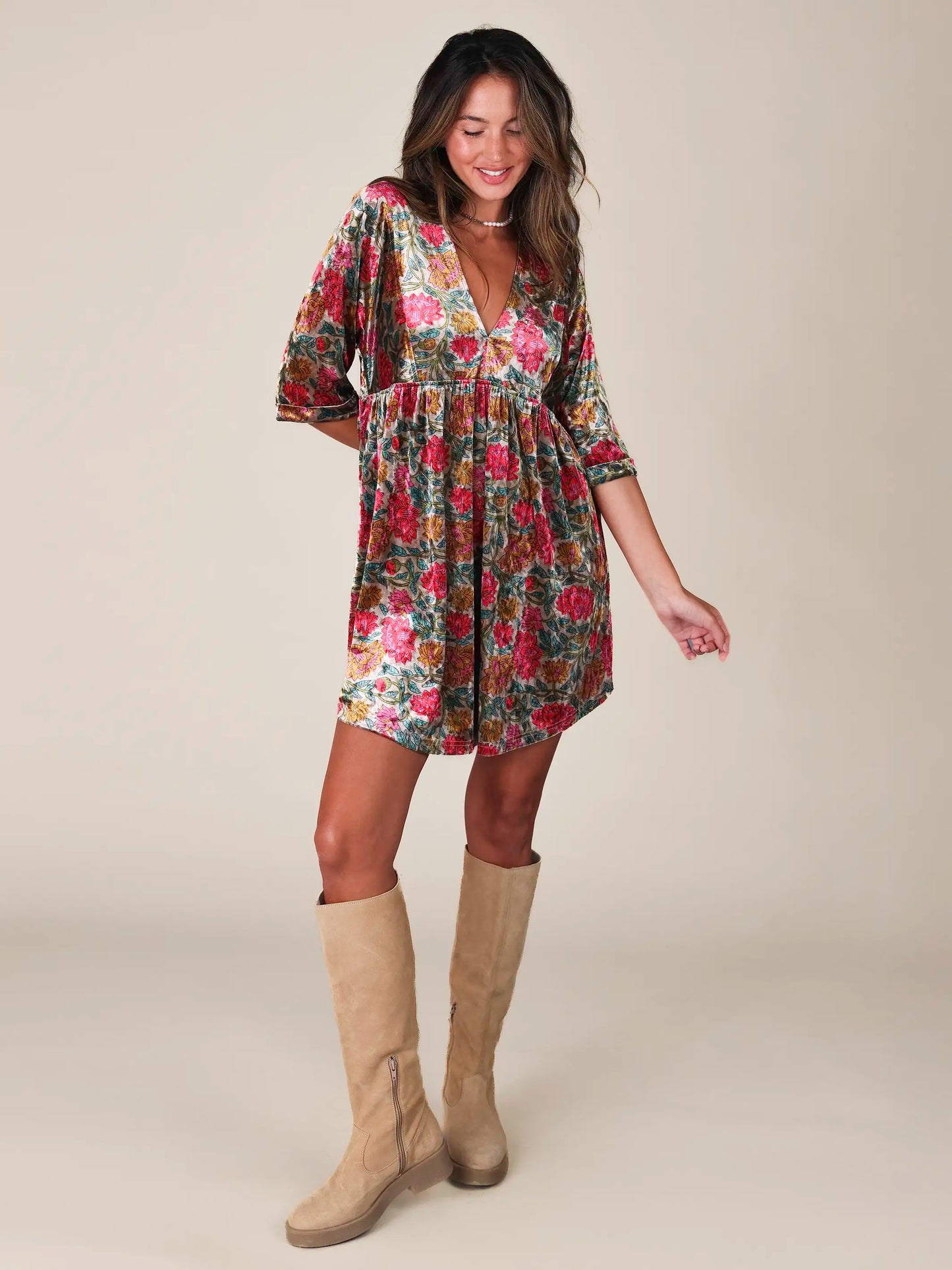 Stella Velvet Mini Dress - Lush Zinnias