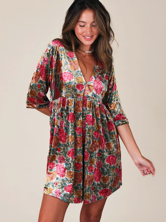 Stella Velvet Mini Dress - Lush Zinnias