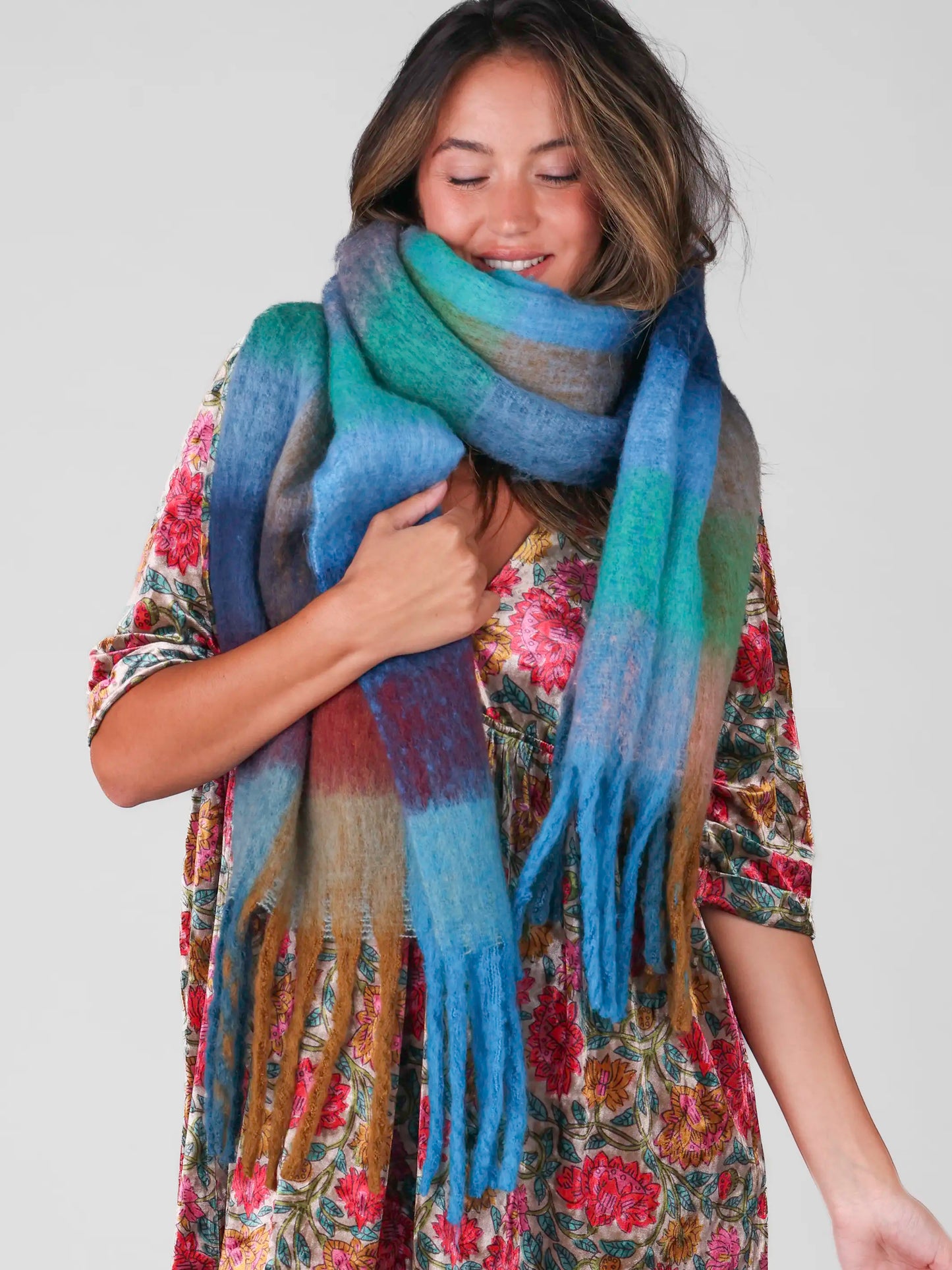 Cuddle Up Cozy Scarf - Teal Plaid