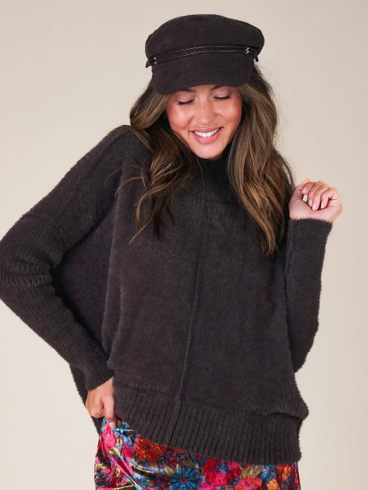 Fuzzy Turtleneck Sweater - Espresso