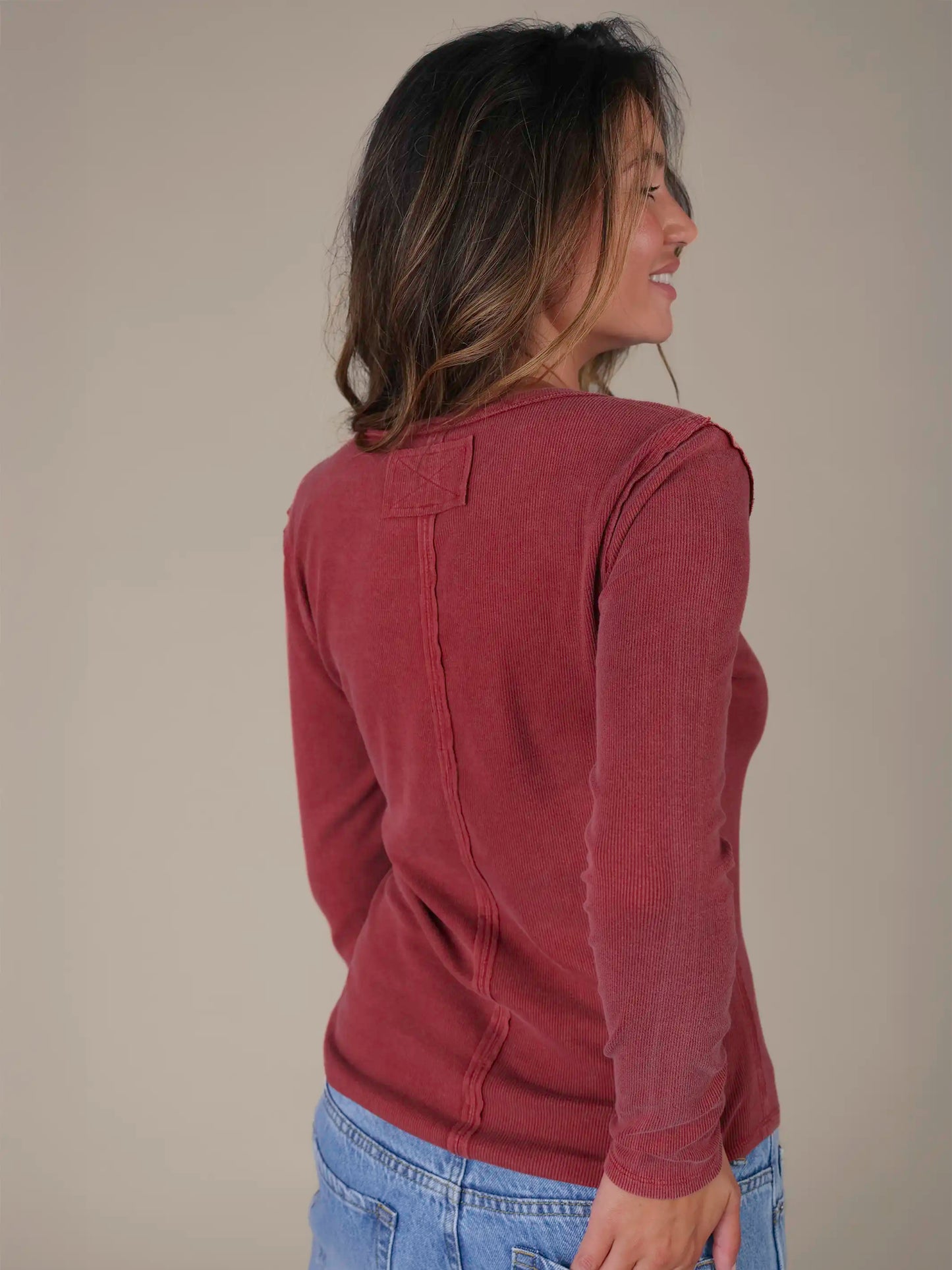 Layer Up Ribbed Henley - Red Clay