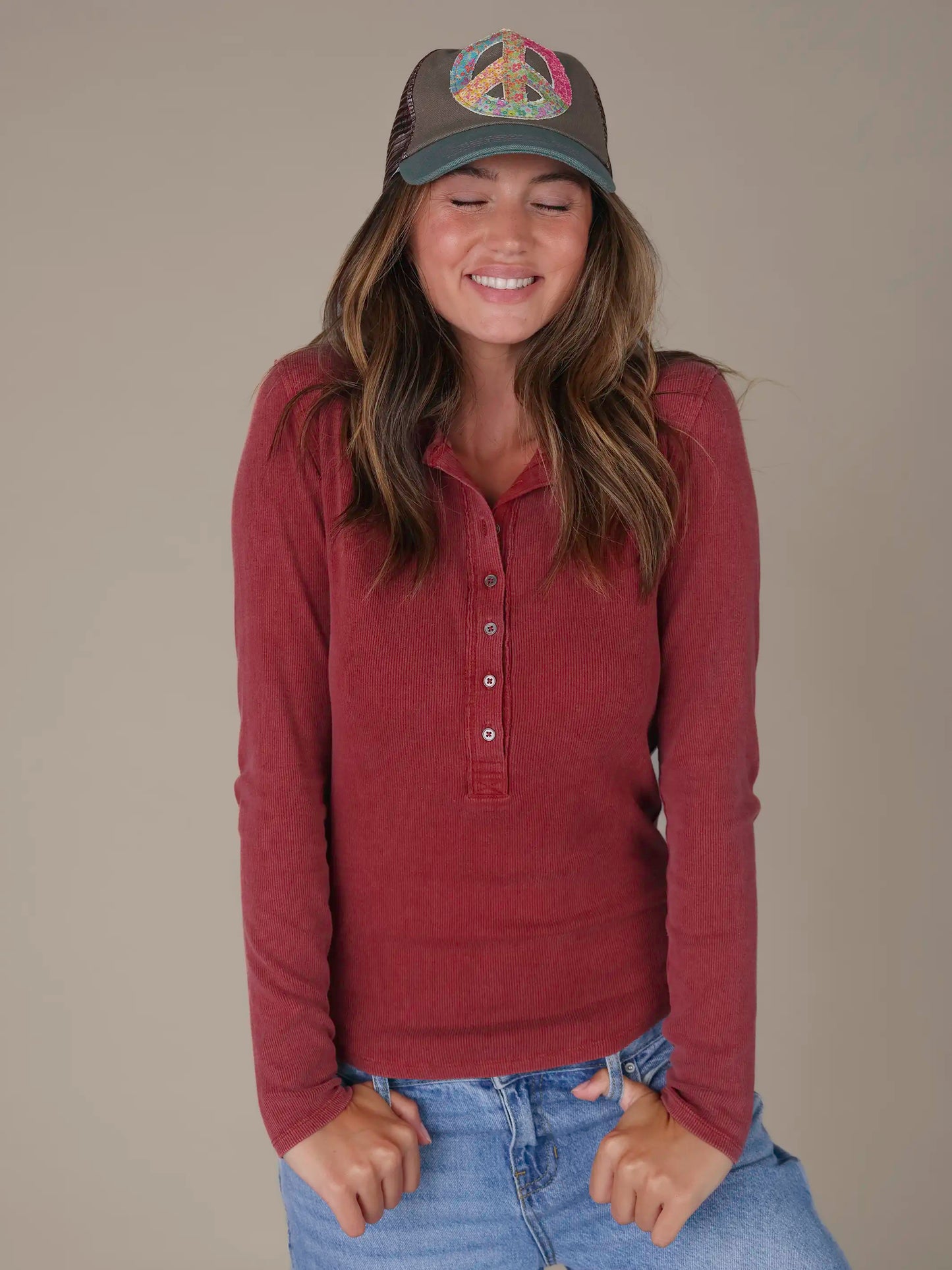 Layer Up Ribbed Henley - Red Clay