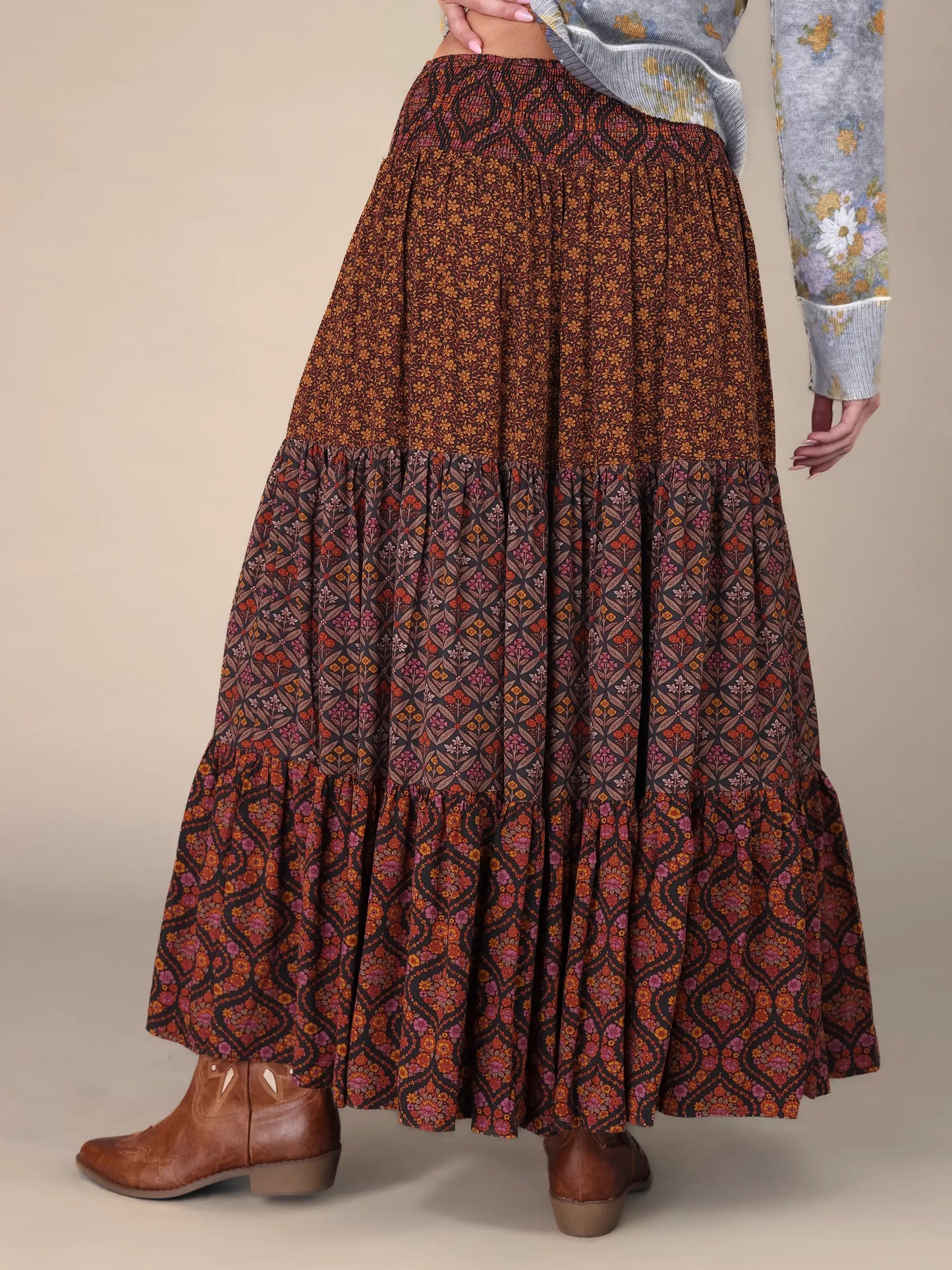 Hanna Convertible Maxi Skirt - Nouveau Blossoms Black