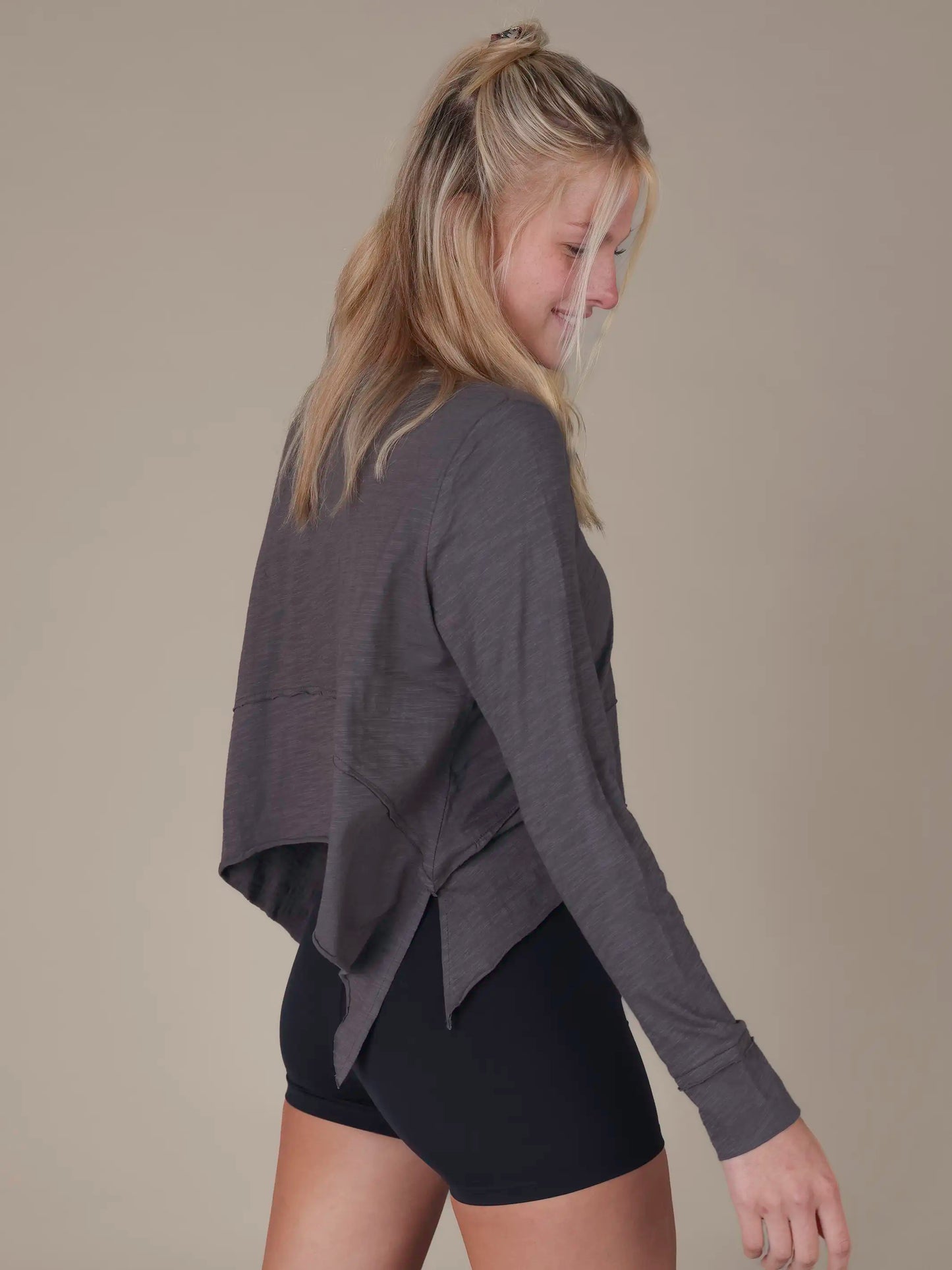 Too Perfect Long Sleeve Cotton Tee - Charcoal