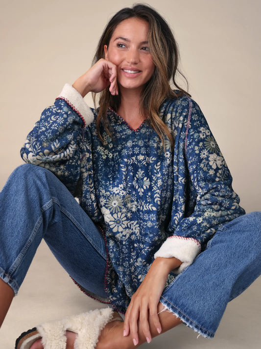 Cozy Blanket Hoodie - Navy Bandana