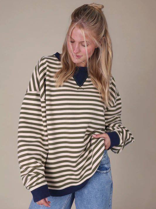 Oversized Striped Crewneck - Alpine Morning