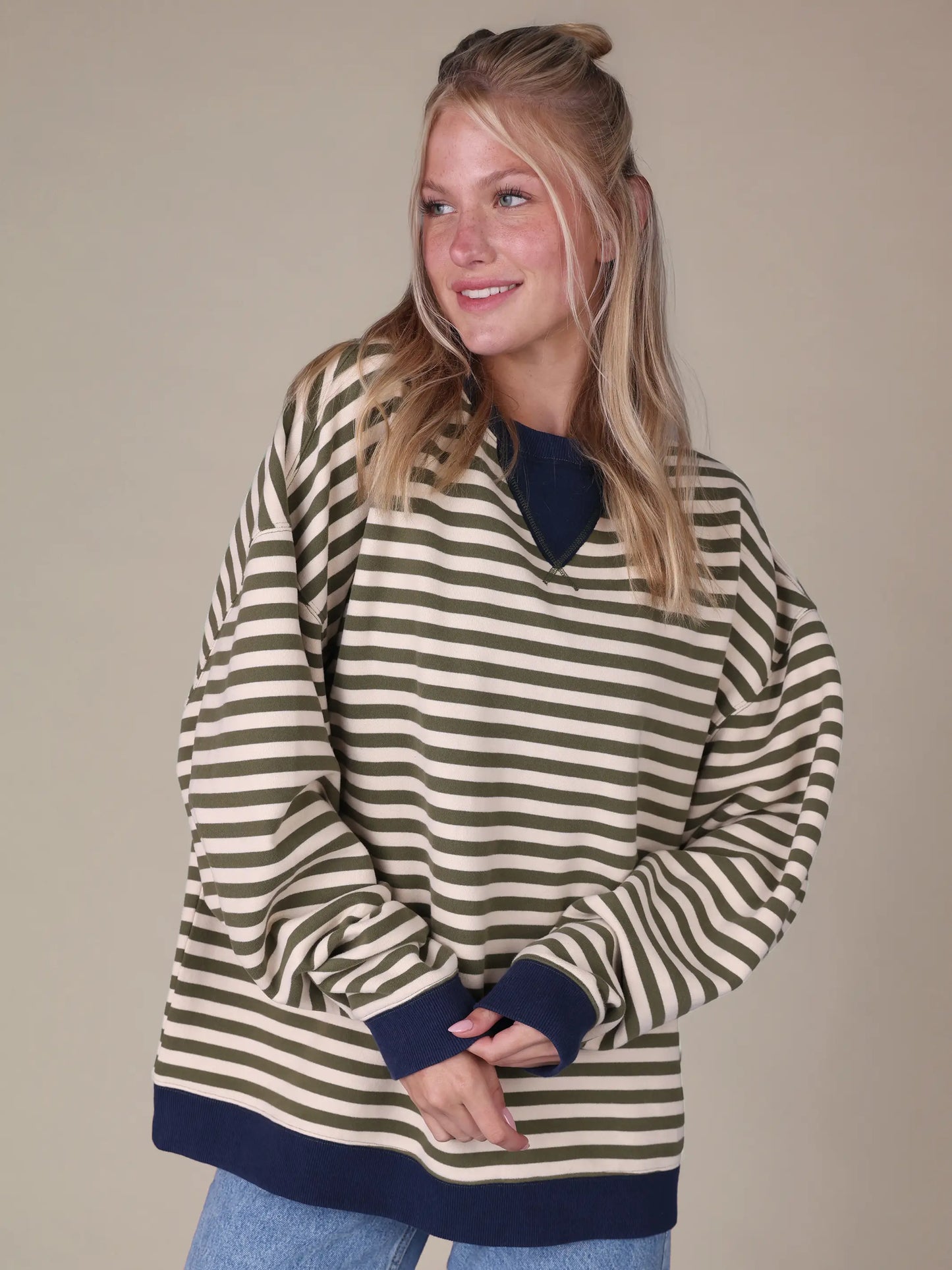 Oversized Striped Crewneck - Alpine Morning
