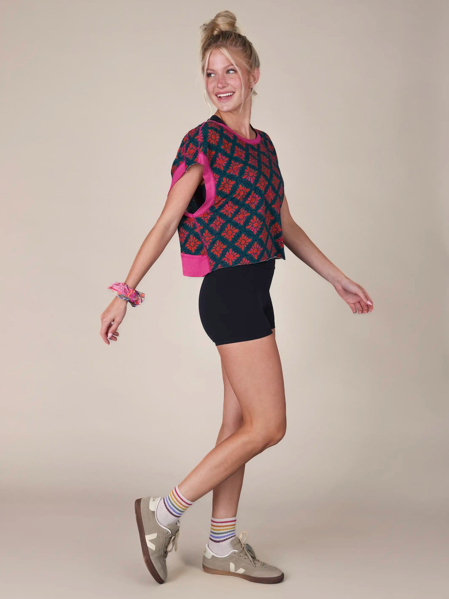 Cut It Out Cotton Tee - Emerald Painted Tiles